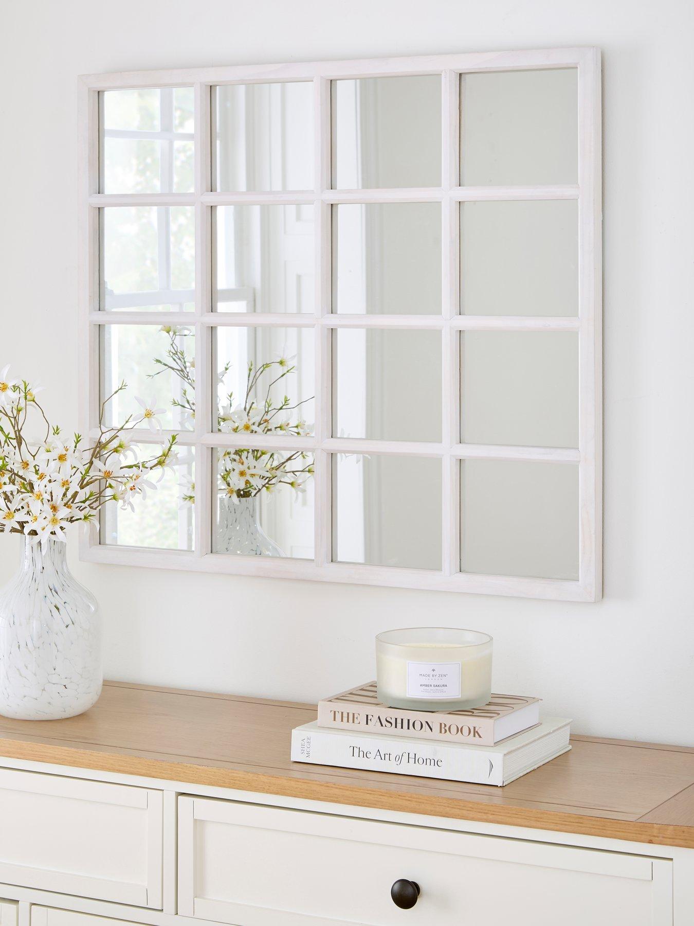 Image 1 of 7 of Very Home White Wooden Window Pane Mirror 74x84cm