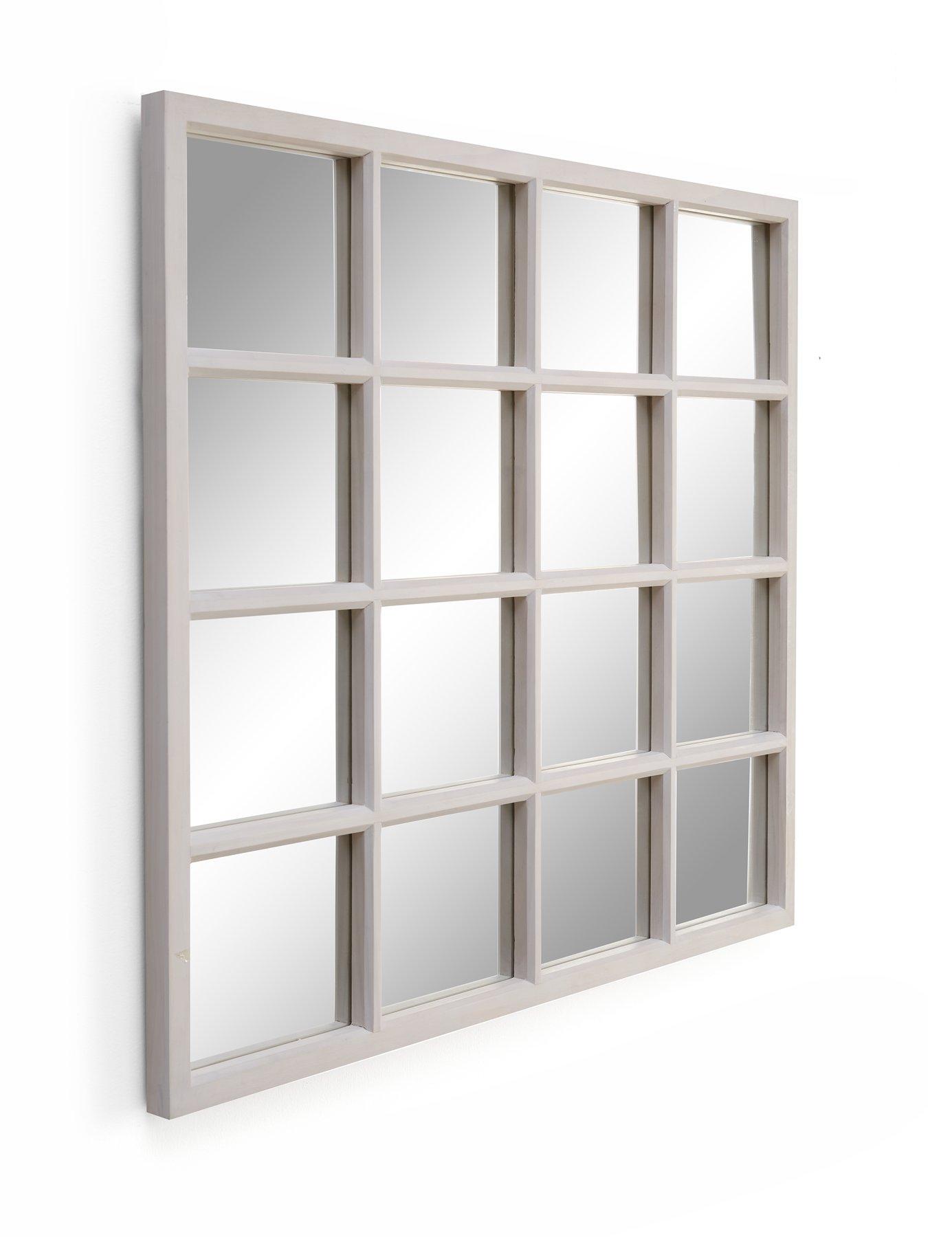Image 3 of 7 of Very Home White Wooden Window Pane Mirror 74x84cm