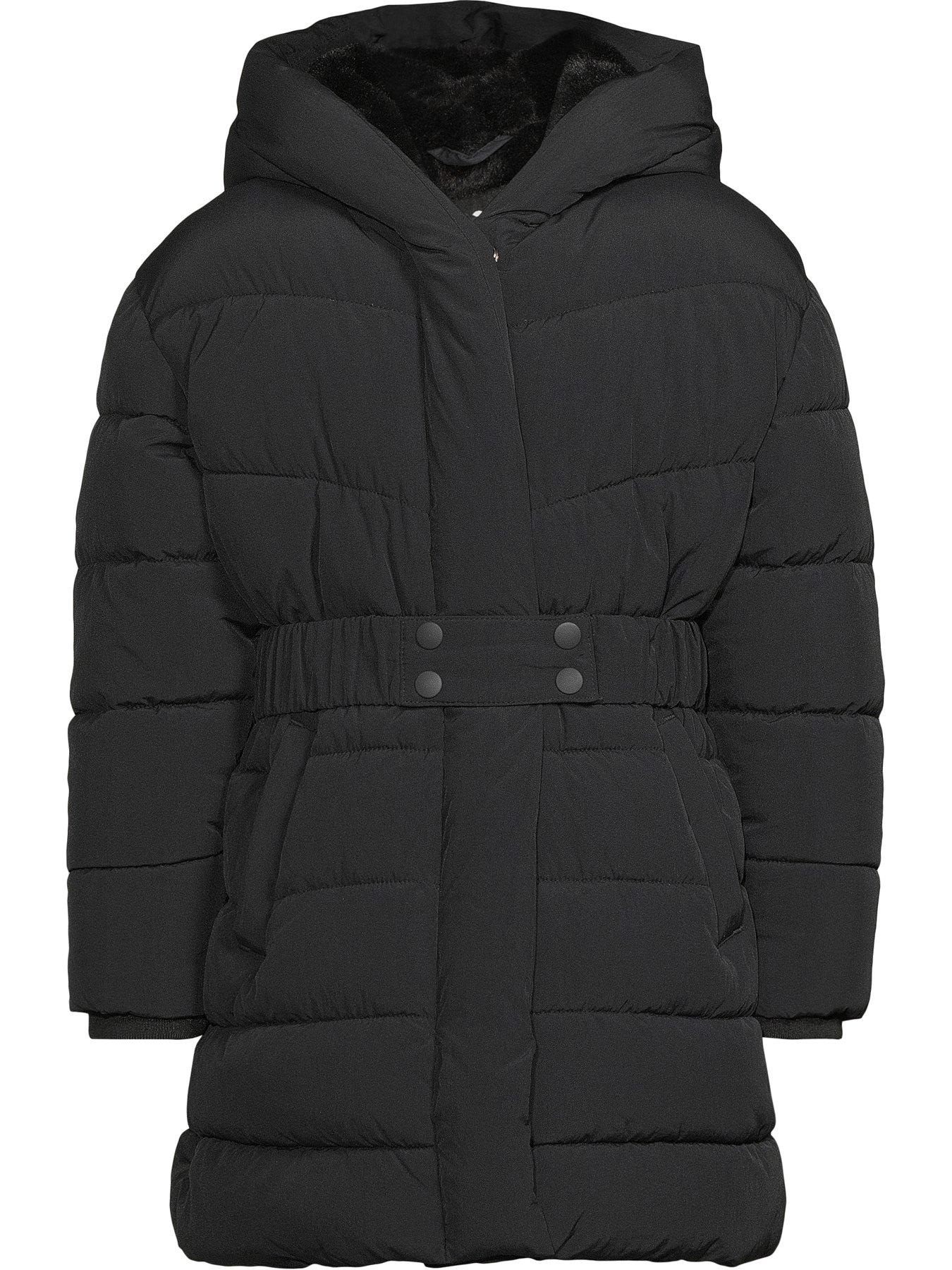 V by Very Girls Hooded Belted Heavy Weight Coat - Black