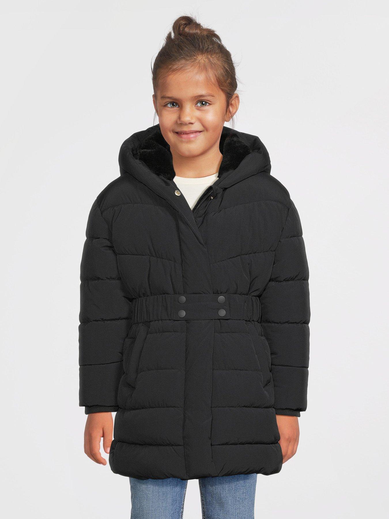 undefined Girls Hooded Belted Coat - Black