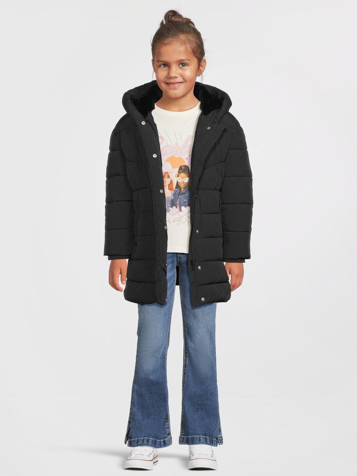  image of v-by-very-girls-hooded-belted-heavy-weight-coat-black