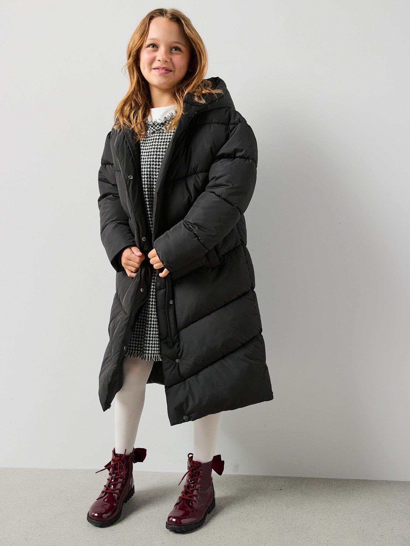 Image 1 of 6 of V by Very Girls Longline Oversized Heavy Weight Padded Coat - Black