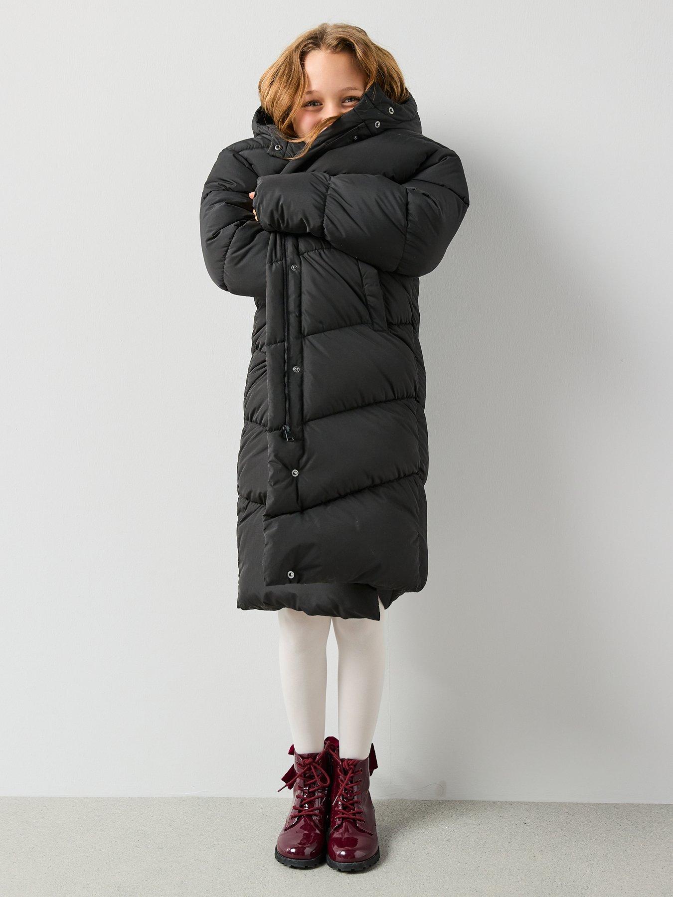  image of v-by-very-girls-longline-oversized-heavy-weight-padded-coat-black