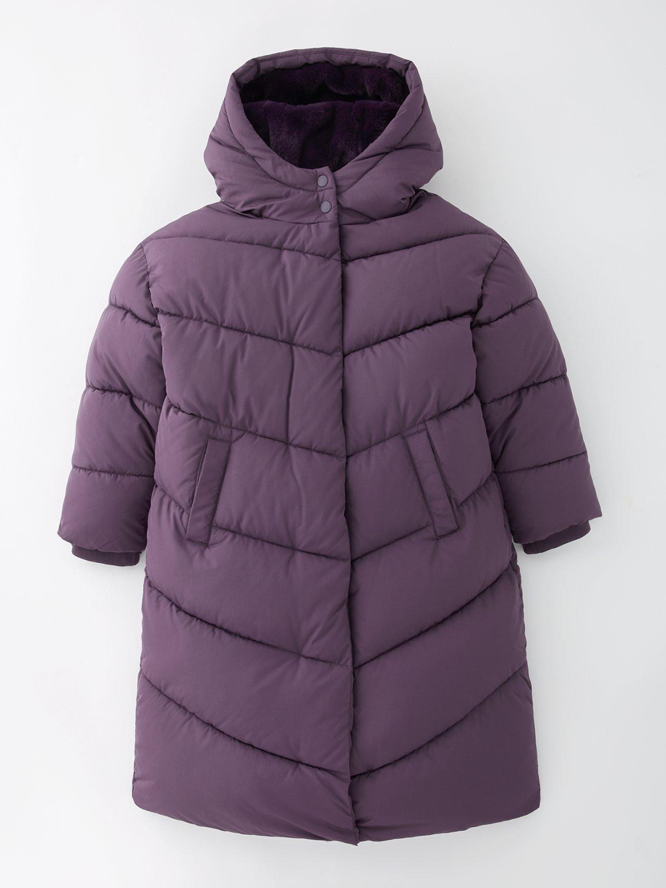 undefined Girls Longline Oversized Padded Coat - Purple