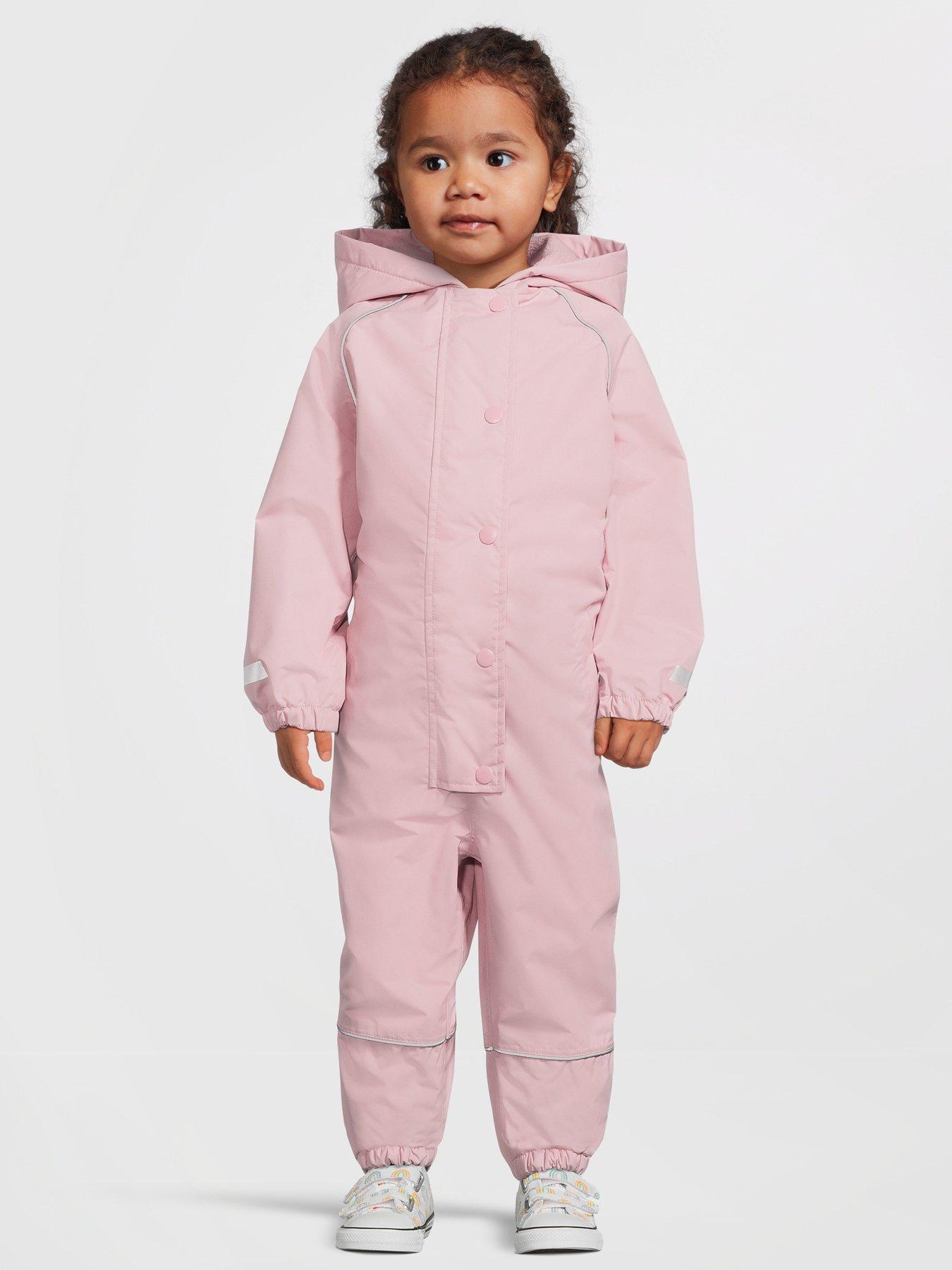  image of mini-v-by-very-girls-fleece-lined-shower-resistant-puddlesuit-pink