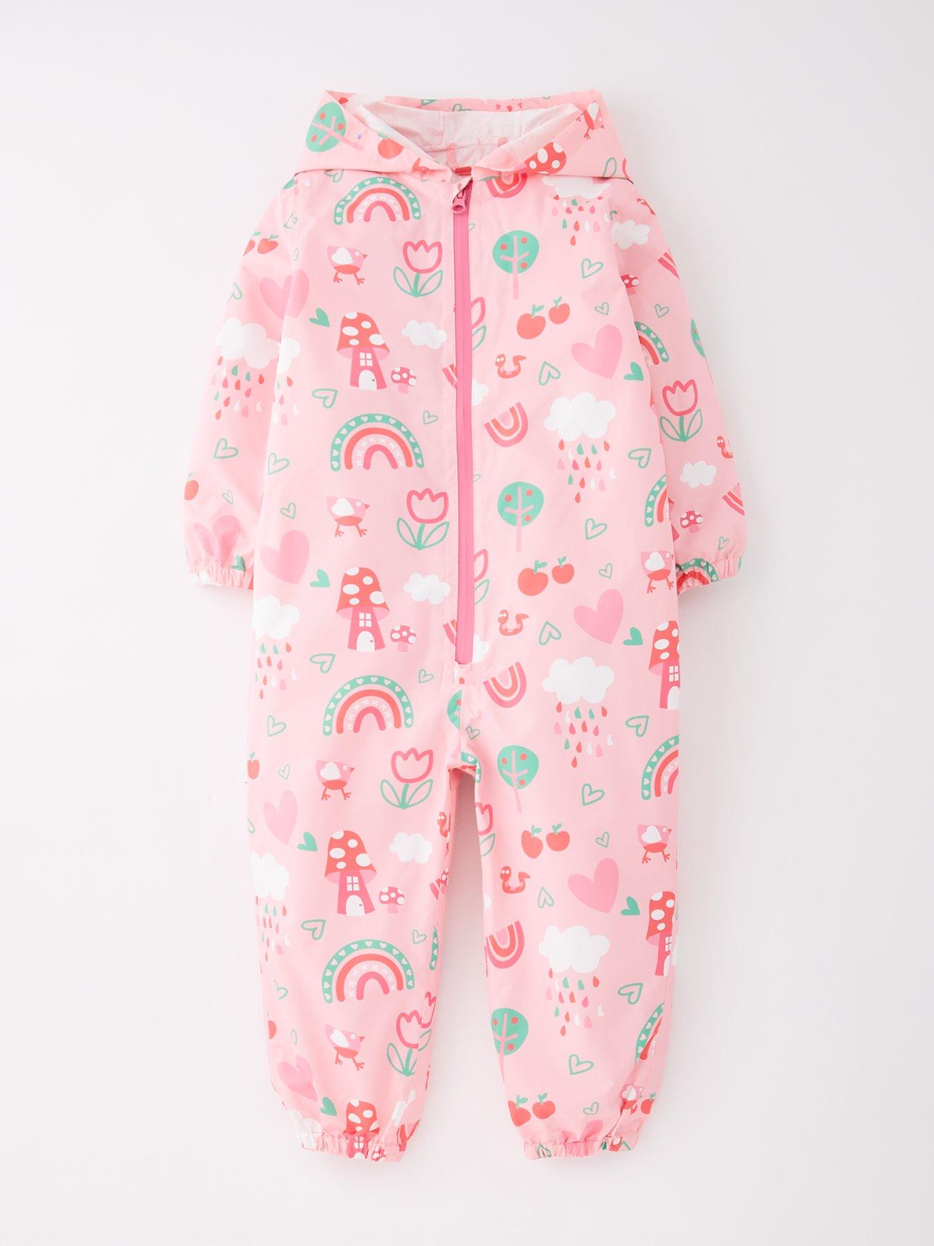undefined Girls Printed Puddlesuit - Pink