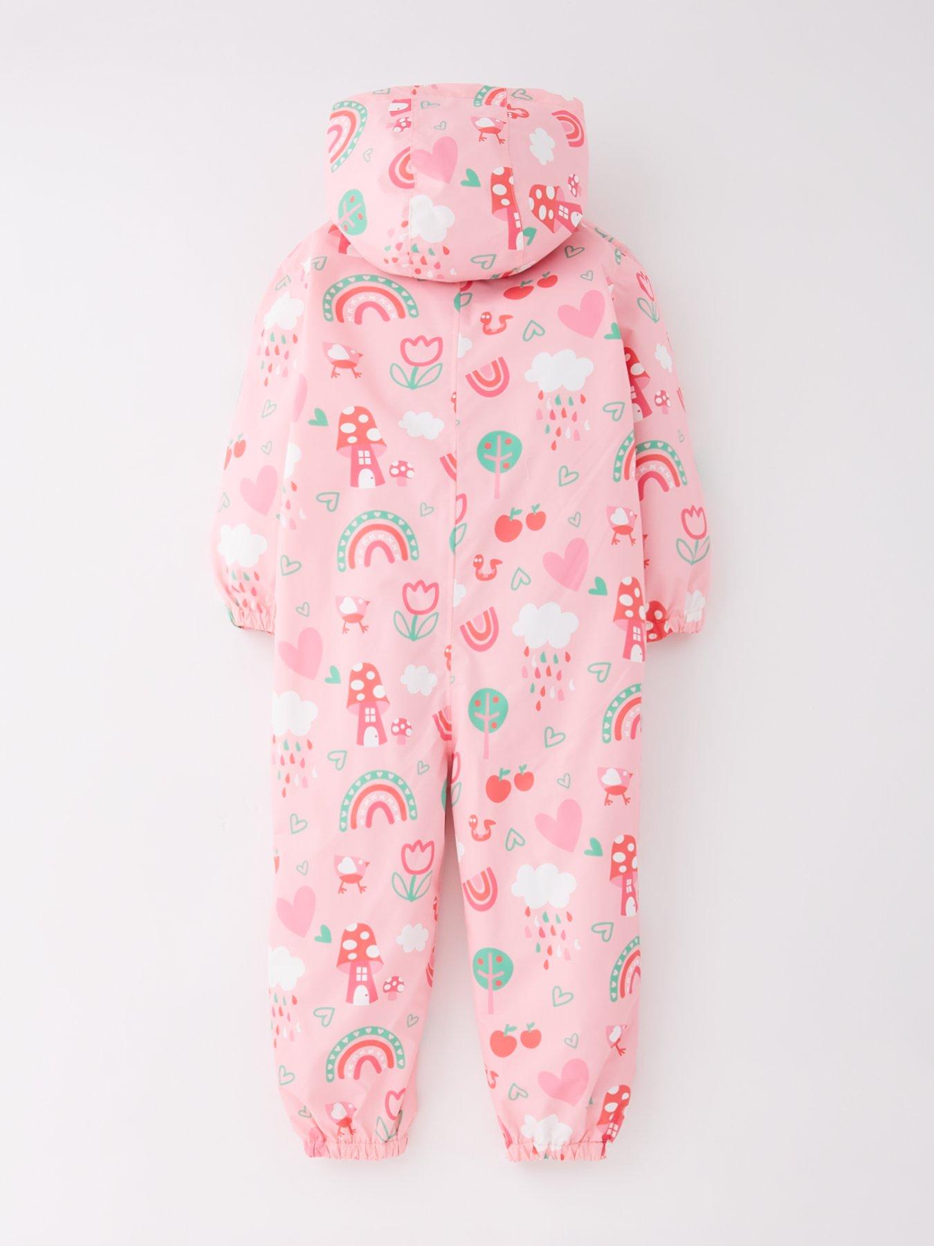  image of mini-v-by-very-girls-printed-shower-resistant-puddlesuit-pink