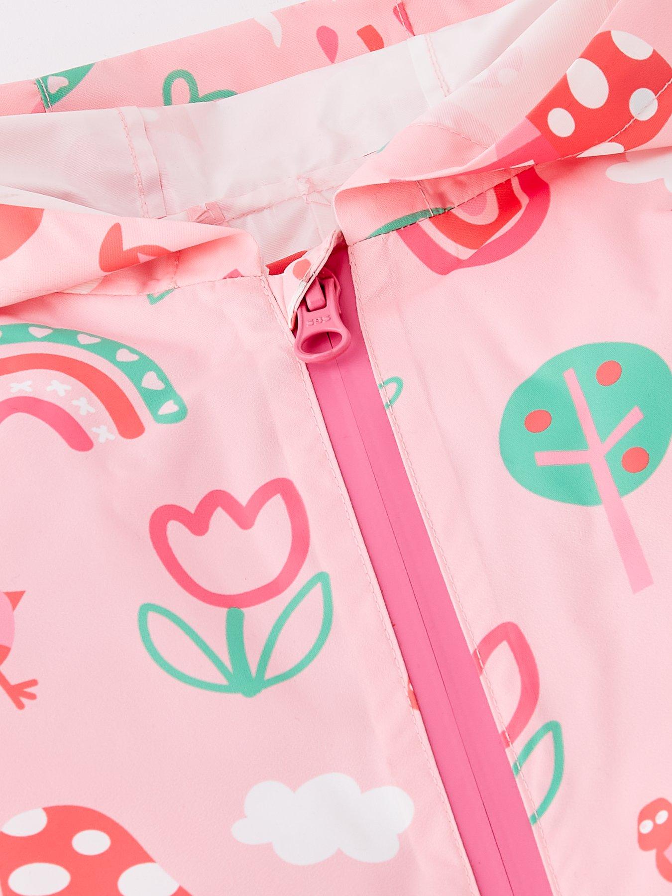  image of mini-v-by-very-girls-printed-shower-resistant-puddlesuit-pink