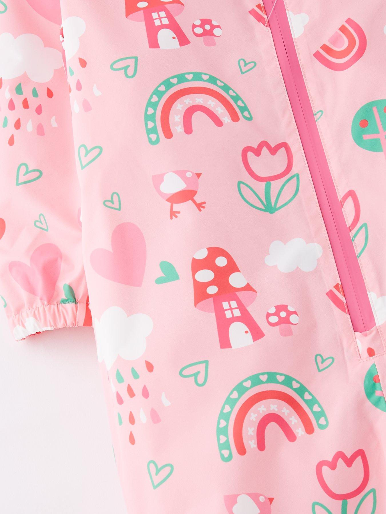  image of mini-v-by-very-girls-printed-shower-resistant-puddlesuit-pink