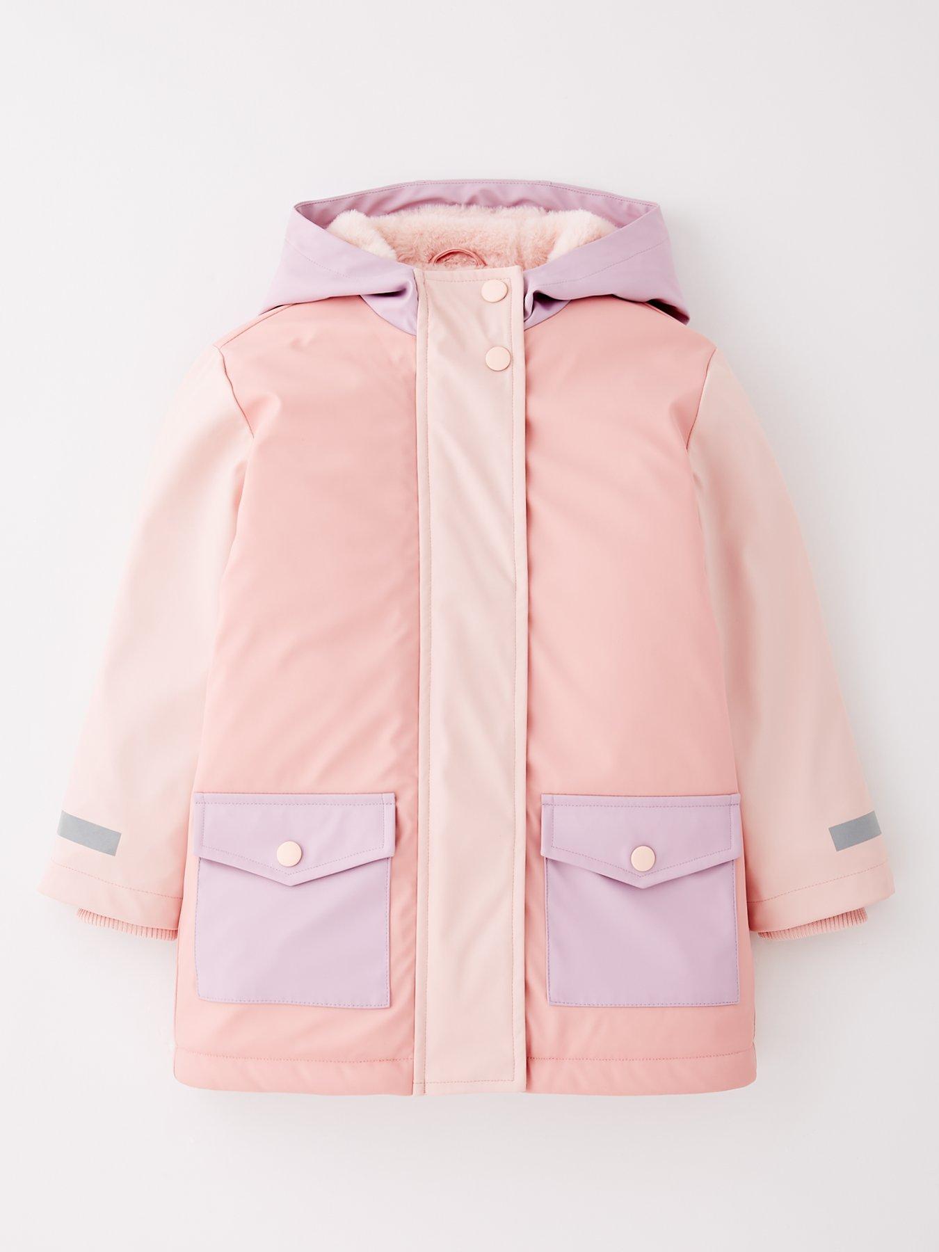  image of mini-v-by-very-girls-fleece-lined-shower-resistant-raincoat-multi