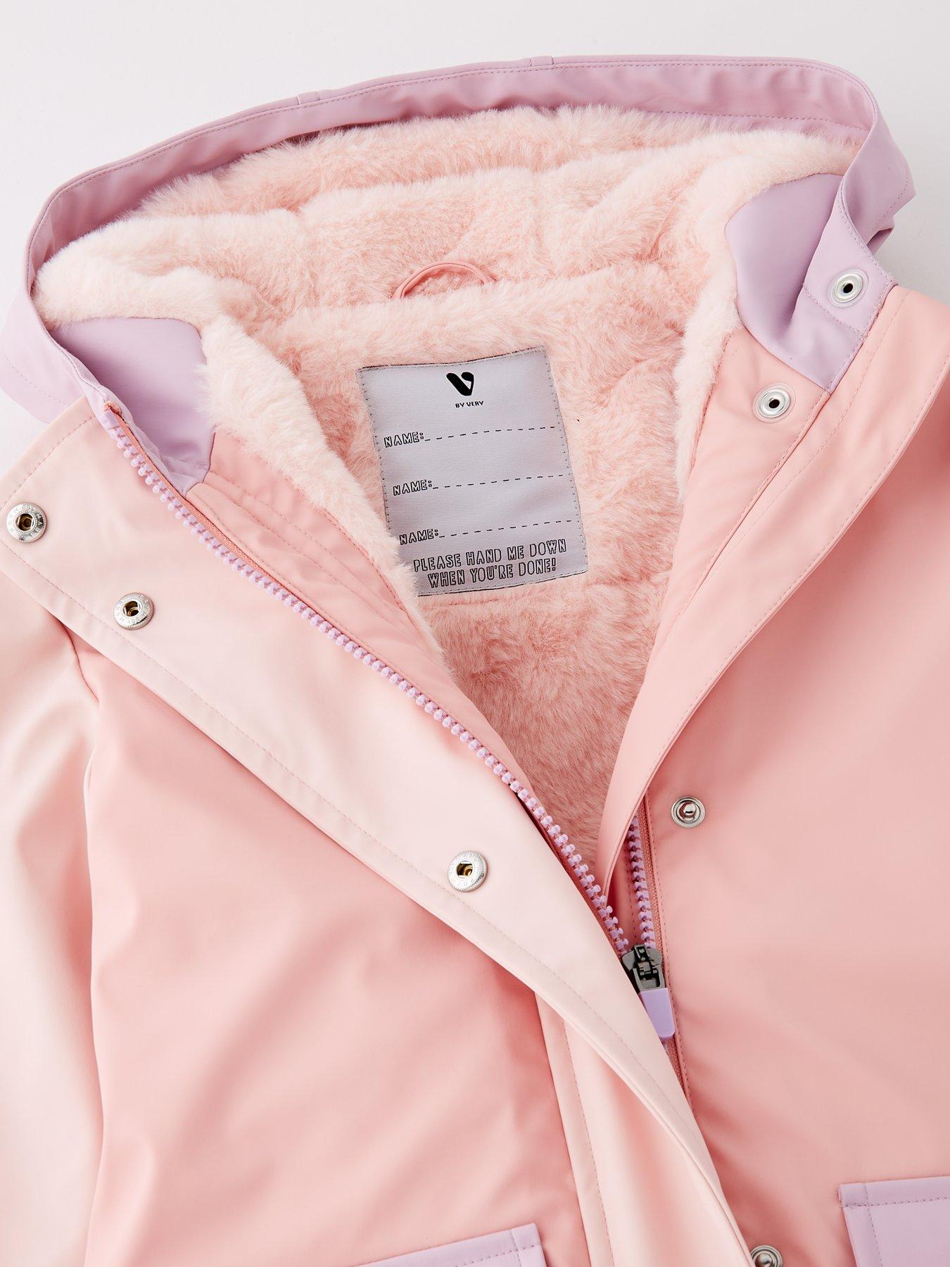  image of mini-v-by-very-girls-fleece-lined-shower-resistant-raincoat-multi