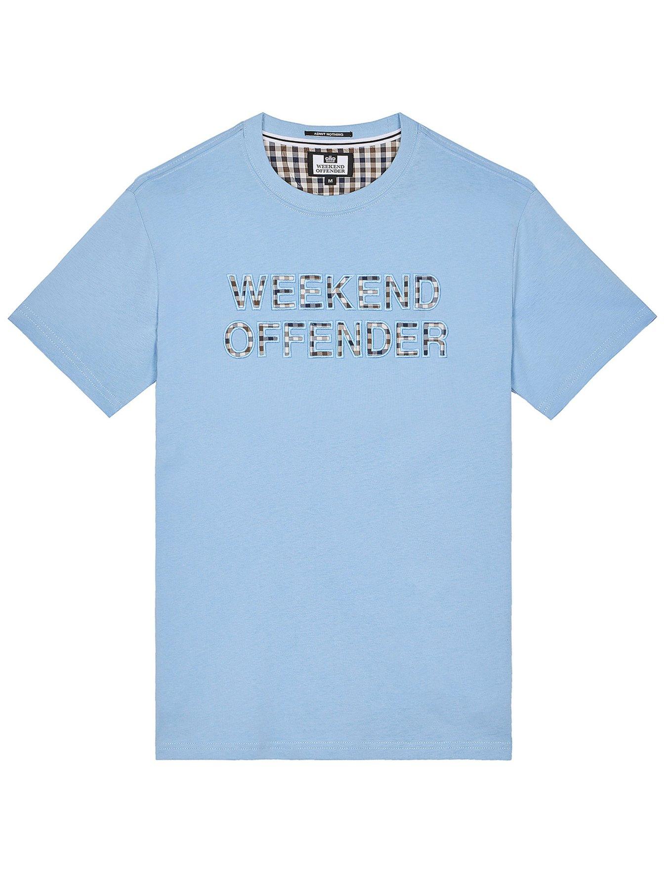 front image of weekend-offender-tornaco-embroidered-check-logo-tee-blue