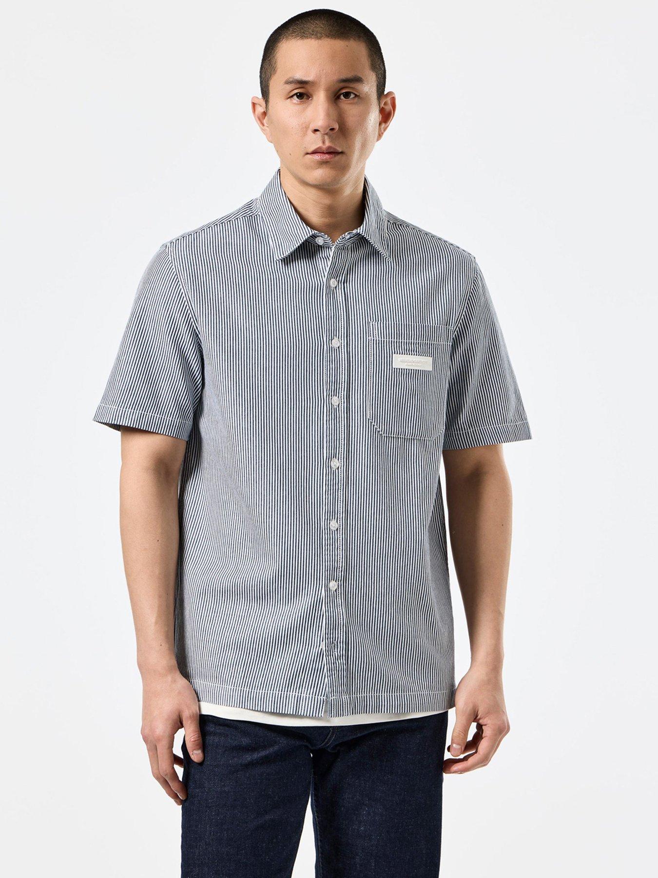 undefined Gervasi Ticking Stripe Classic Short Sleeve Shirt - Black