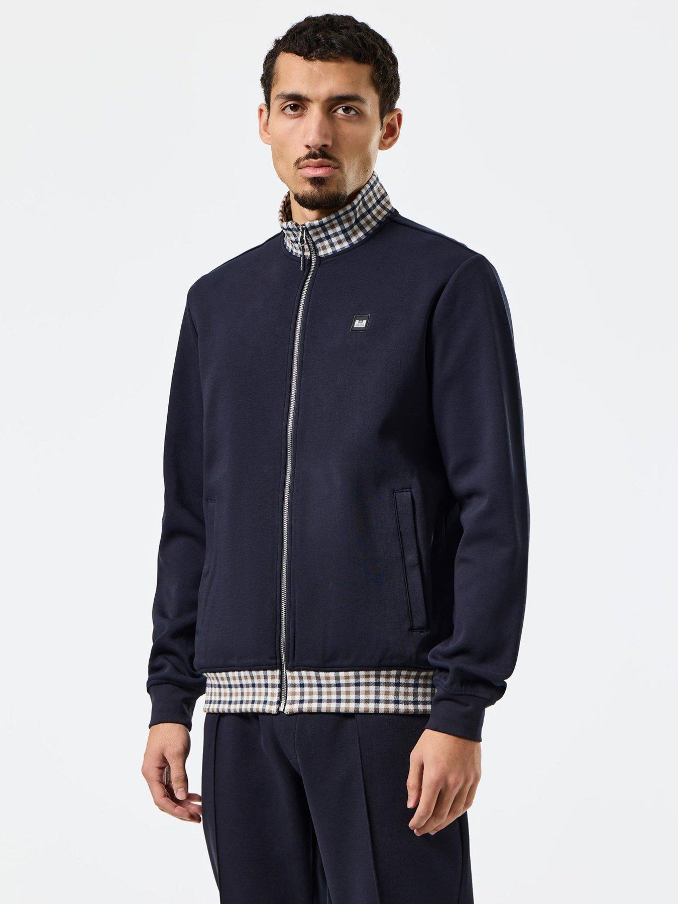 Weekend Offender Alameda Jacquard Check Track Jacket - Navy | Littlewoods