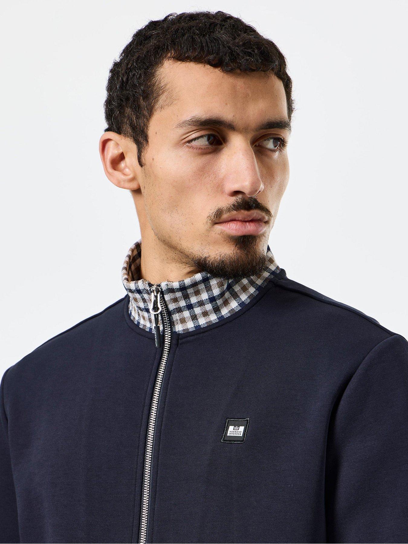 Weekend Offender Alameda Jacquard Check Track Jacket - Navy | Littlewoods