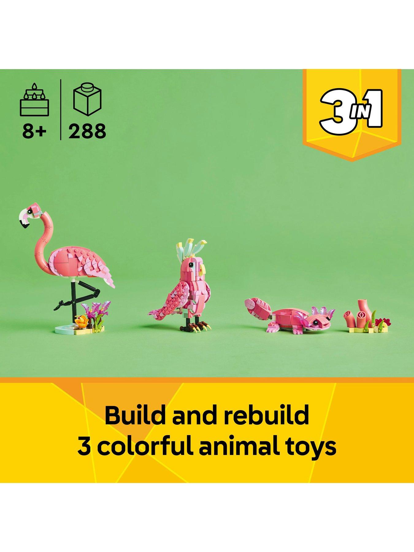  image of lego-creator-3in1-wild-animals-pink-flamingo-animal-toy-playset-31170