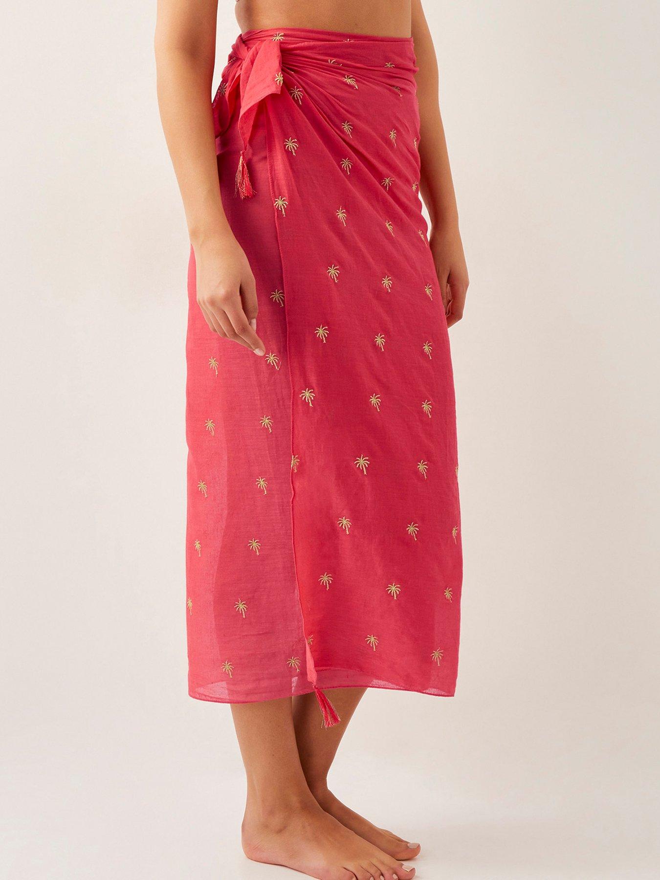 undefined Ivy Palm Embroidered Sarong - Coral