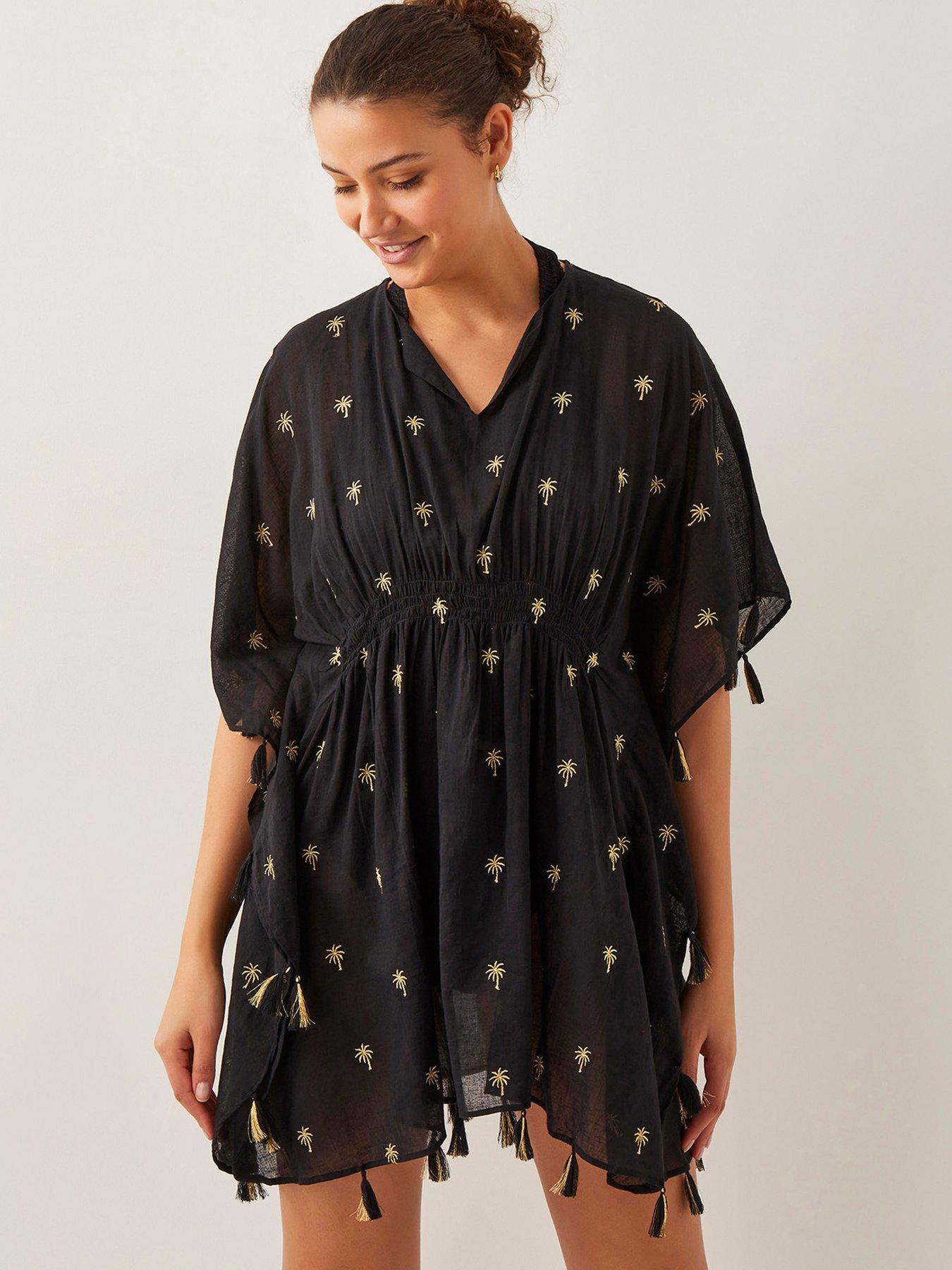 undefined Ivy Palm Embroidered Kaftan - Black