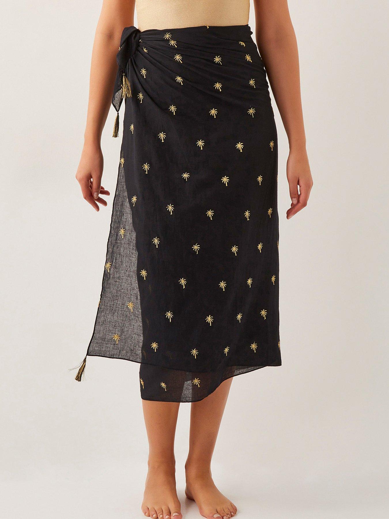 undefined Ivy Palm Embroidered Sarong - Black