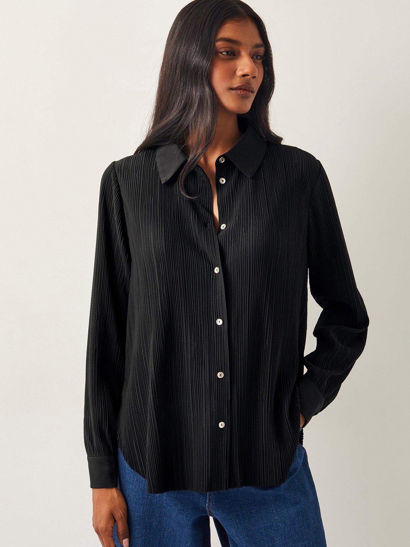  image of monsoon-paula-plisse-shirt-black