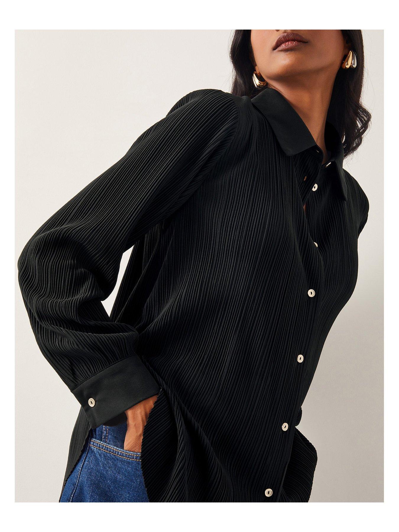  image of monsoon-paula-plisse-shirt-black