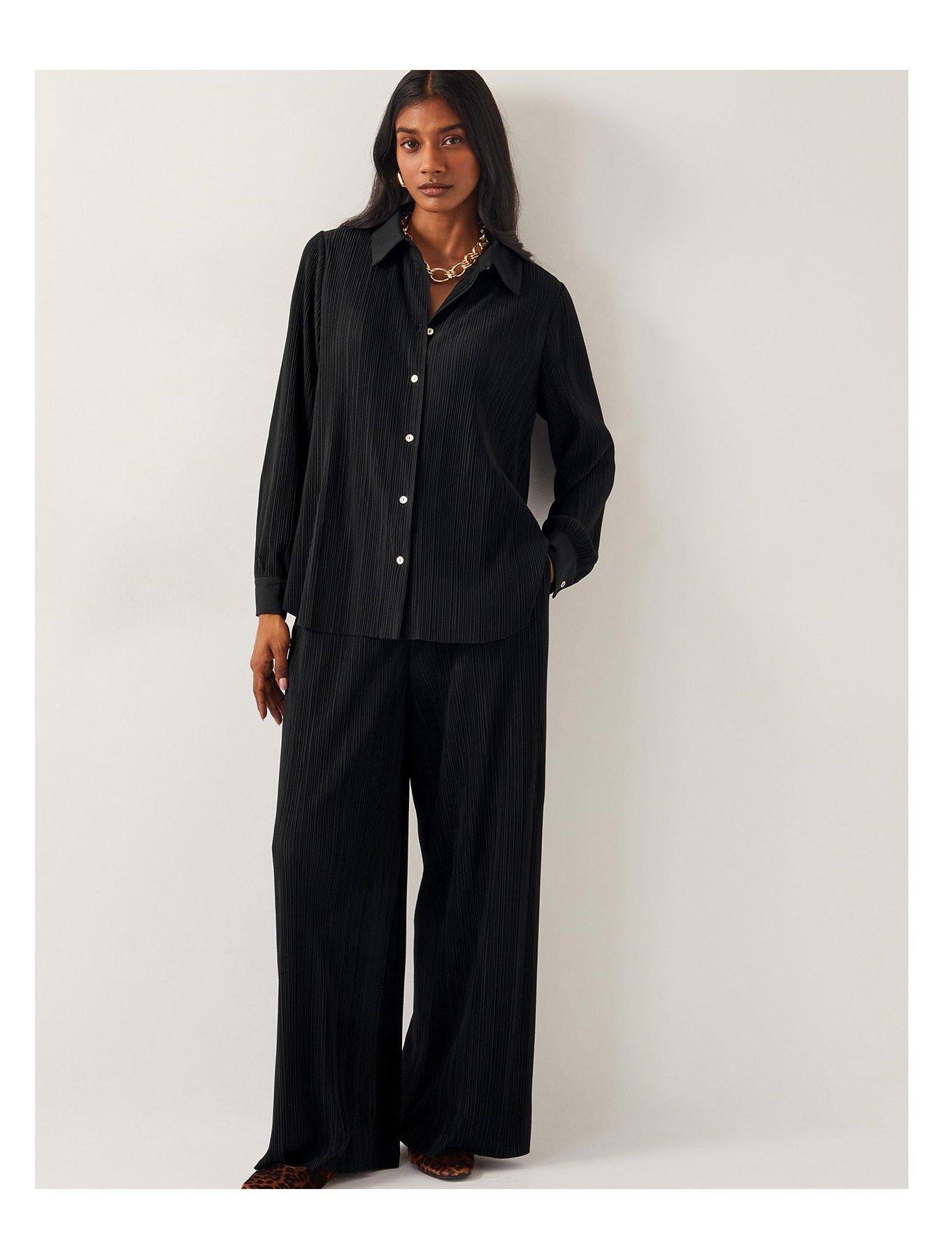  image of monsoon-paula-plisse-shirt-black