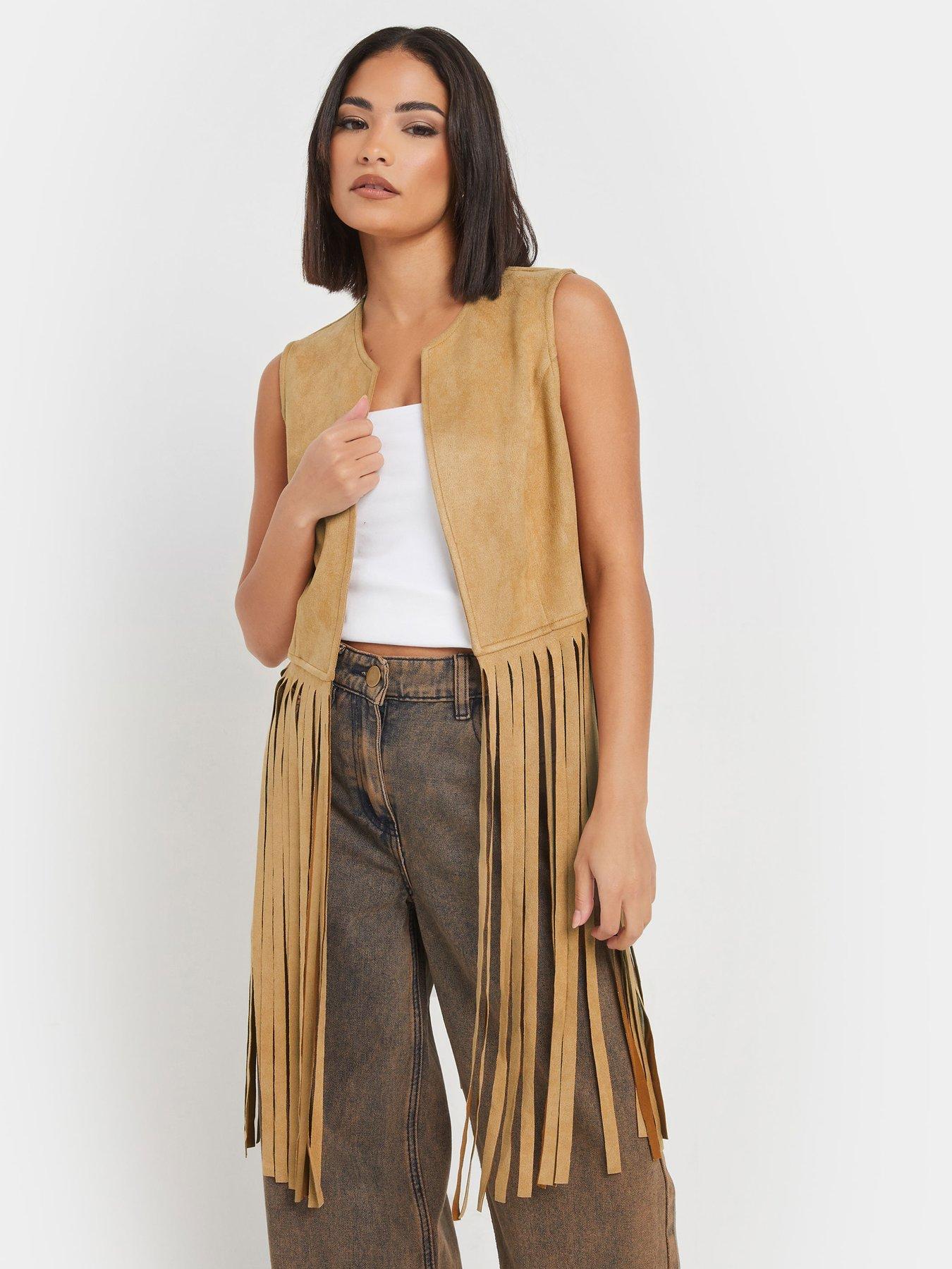  image of pixiegirl-tassel-suedette-waistcoat-brown