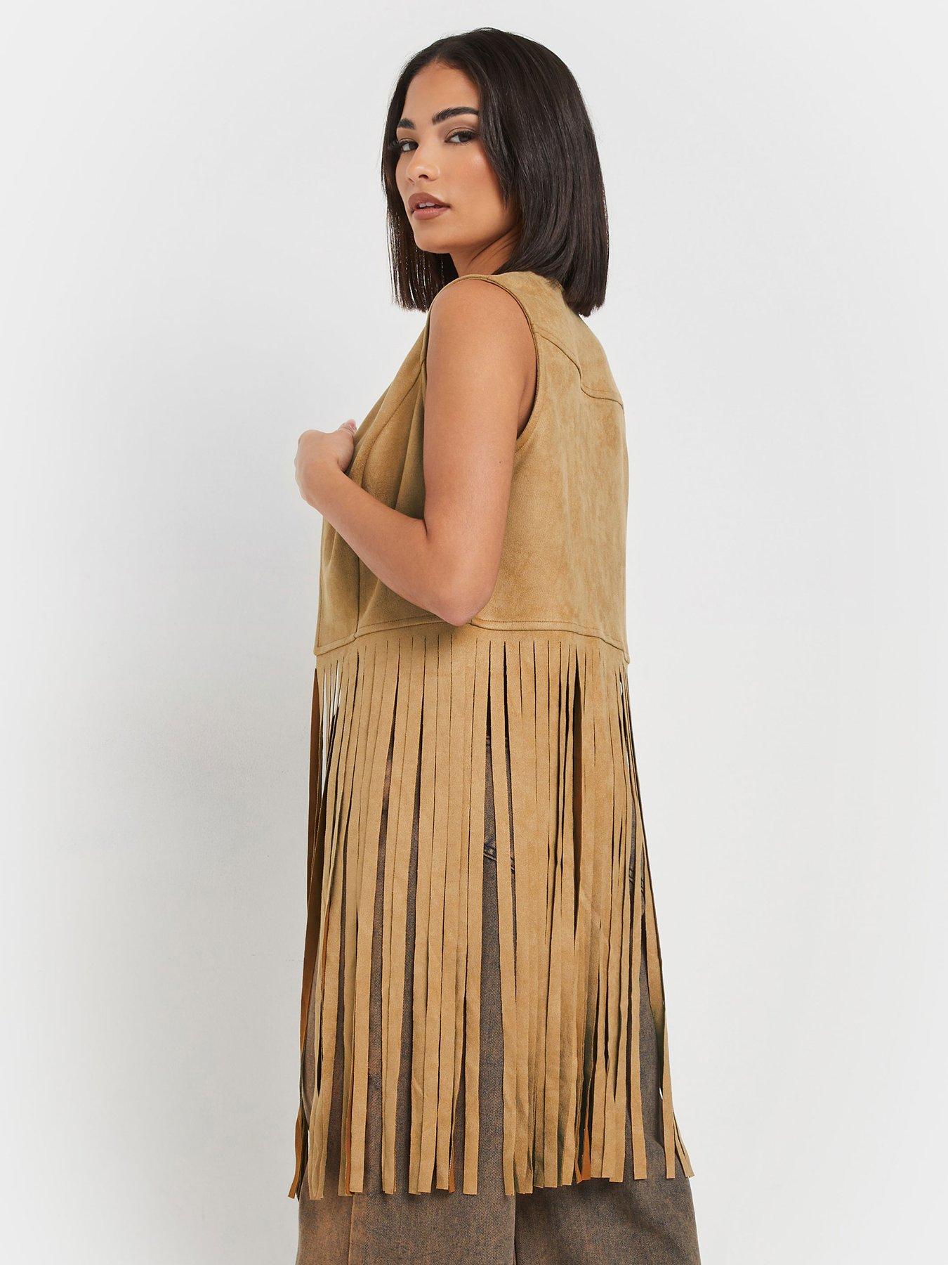  image of pixiegirl-tassel-suedette-waistcoat-brown