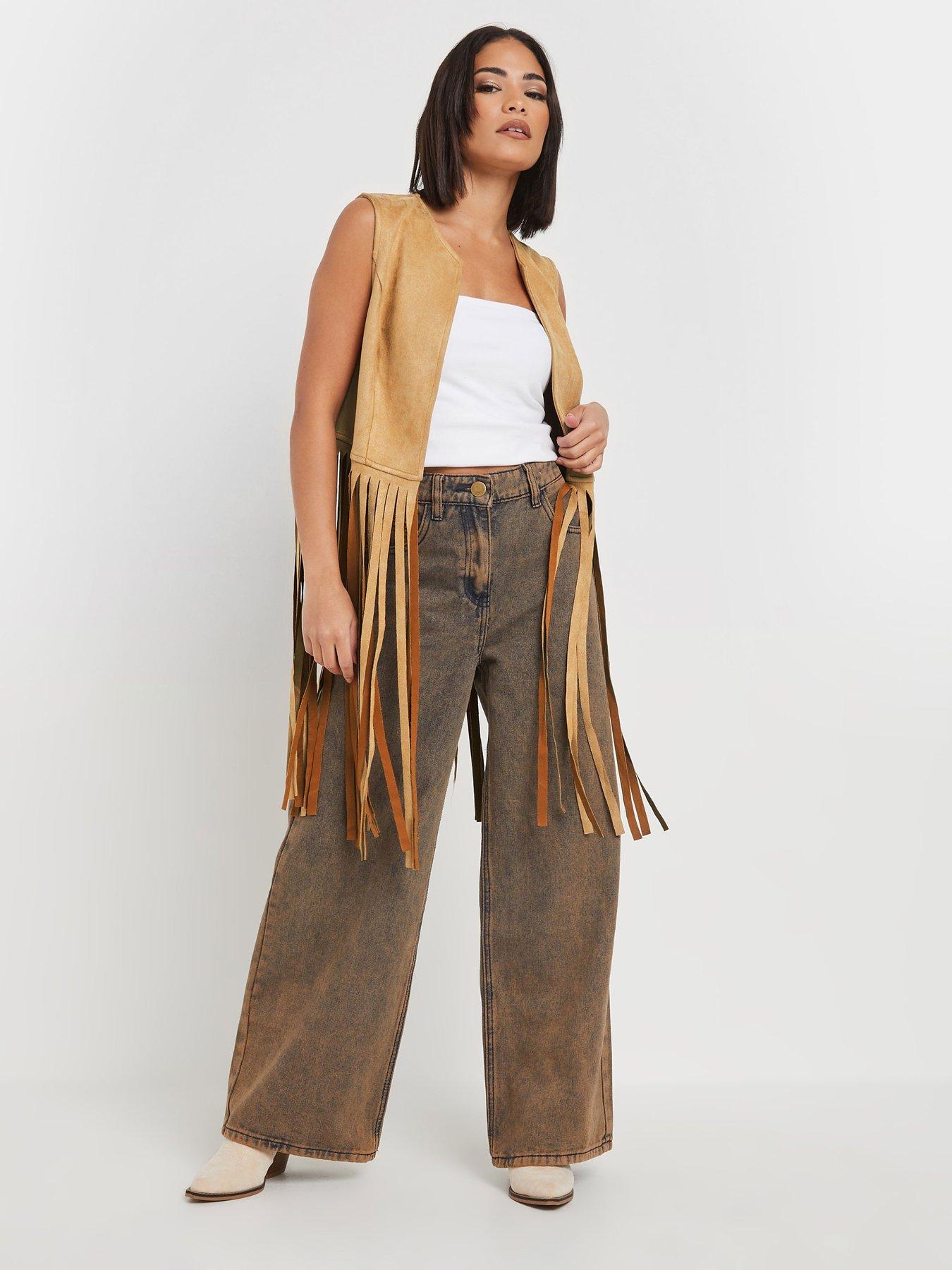  image of pixiegirl-tassel-suedette-waistcoat-brown