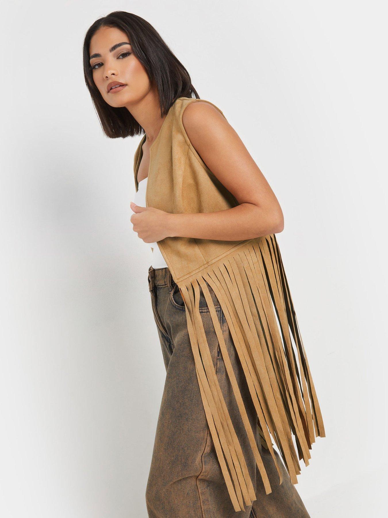  image of pixiegirl-tassel-suedette-waistcoat-brown