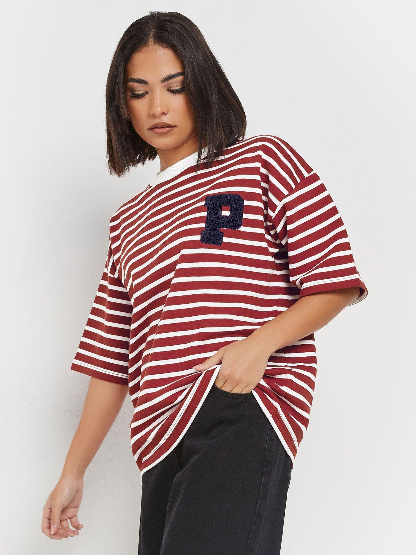  image of pixiegirl-stipe-short-sleeve-sweat-top-red