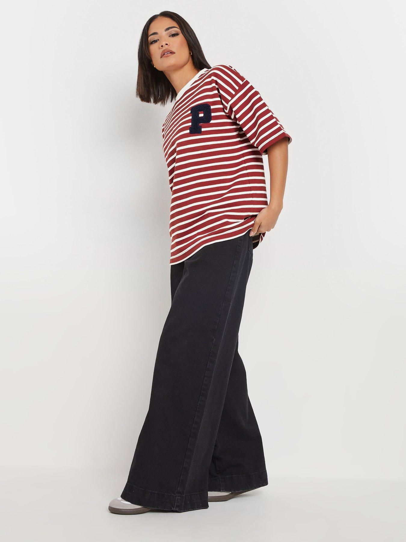  image of pixiegirl-stipe-short-sleeve-sweat-top-red