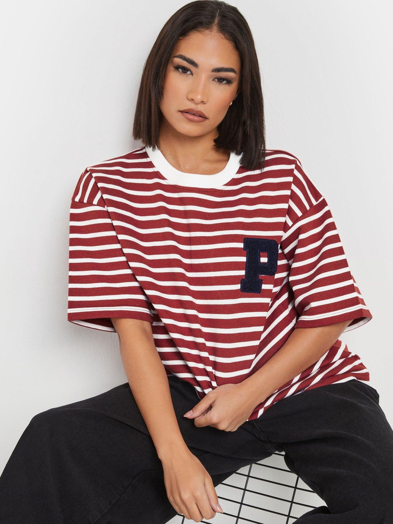  image of pixiegirl-stipe-short-sleeve-sweat-top-red