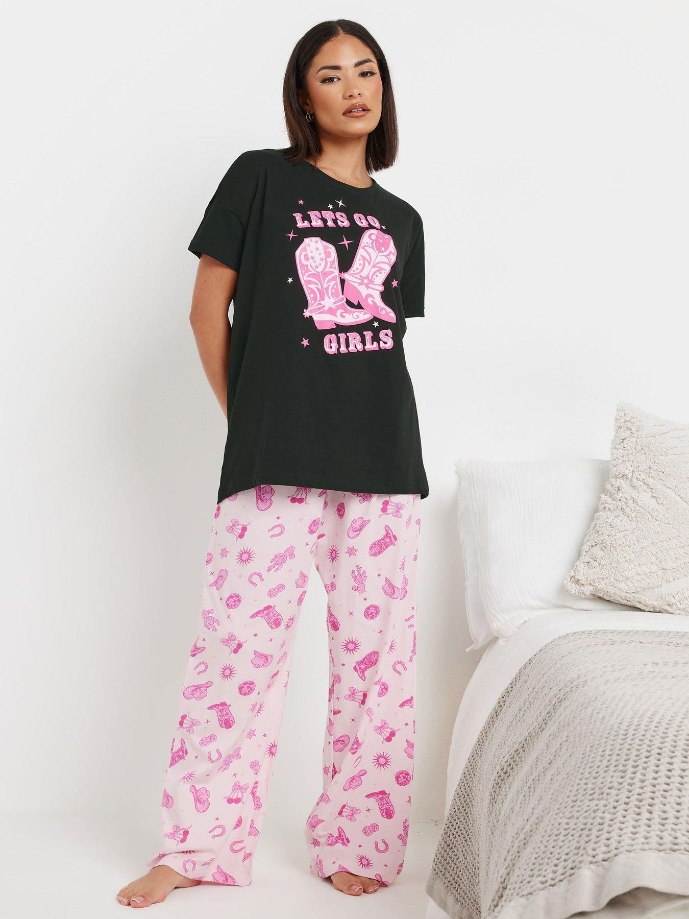 undefined Lets Go Girls Wide Leg Pj Set - Black