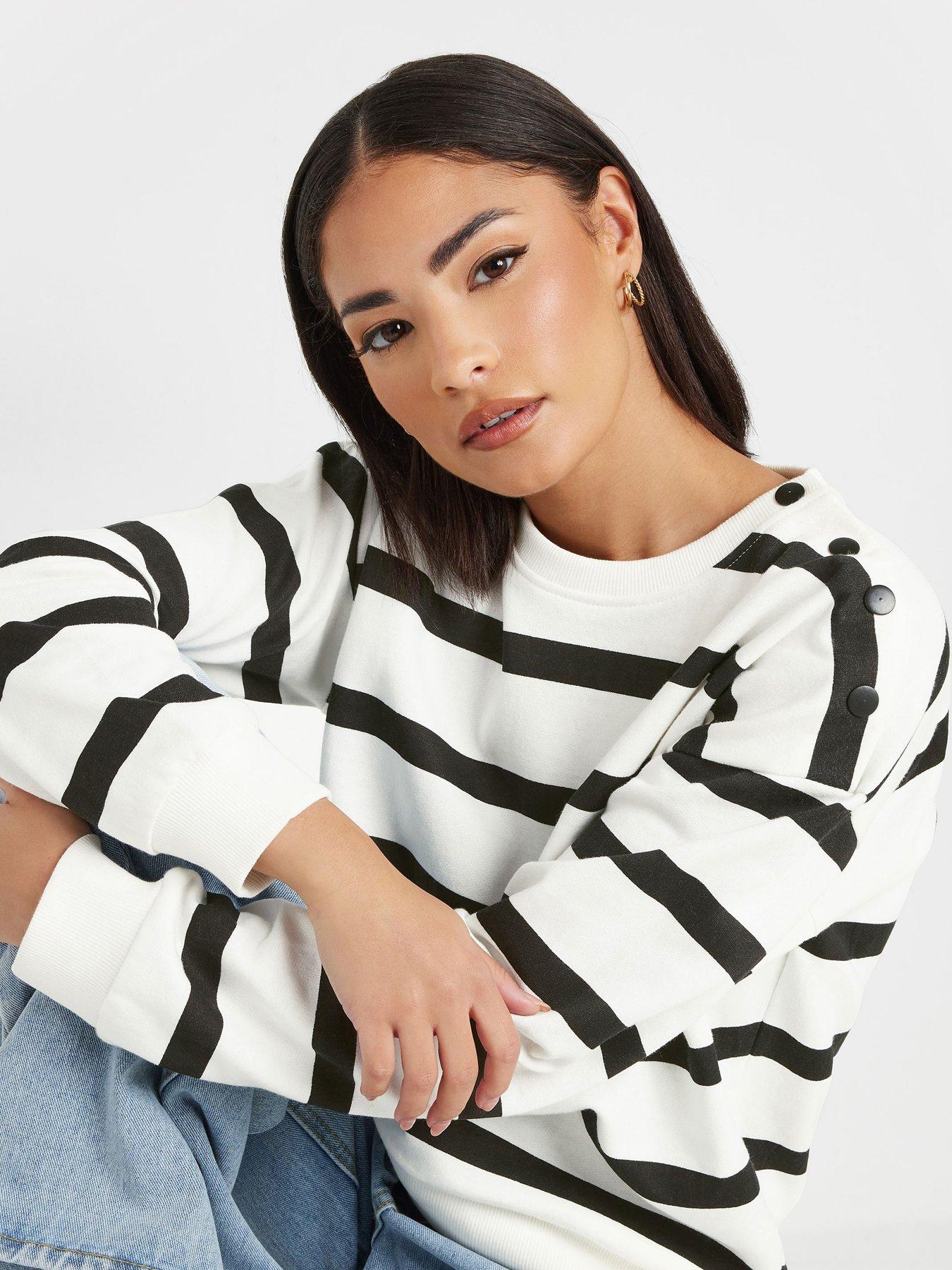  image of pixiegirl-mono-button-stripe-sweatshirt