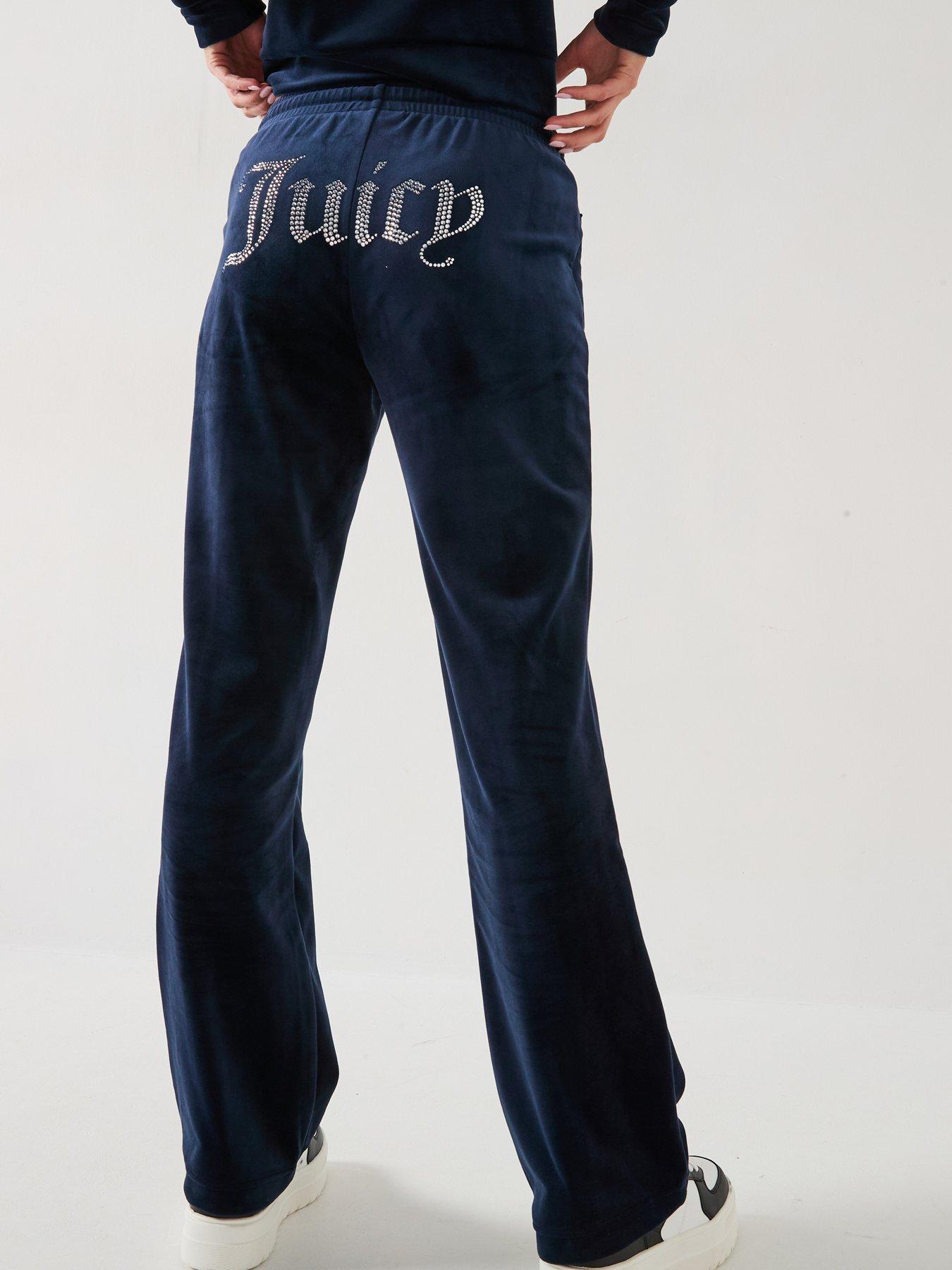 Juicy Couture Tina Classic Velour Track Pant With Diamante Logo - Navy