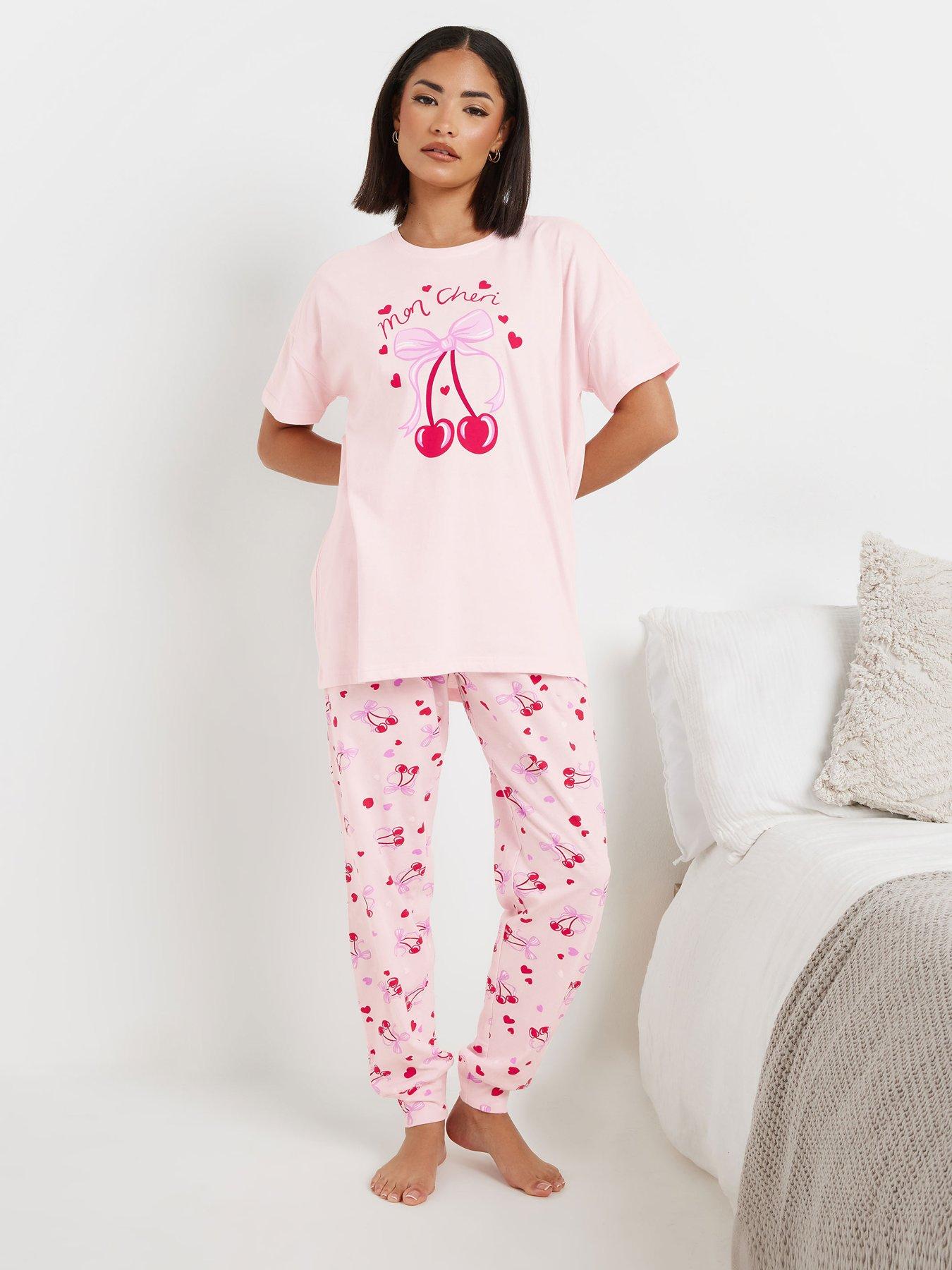 Image 1 of 4 of PixieGirl Mon Cheri Cuffed Pj Set - Pink