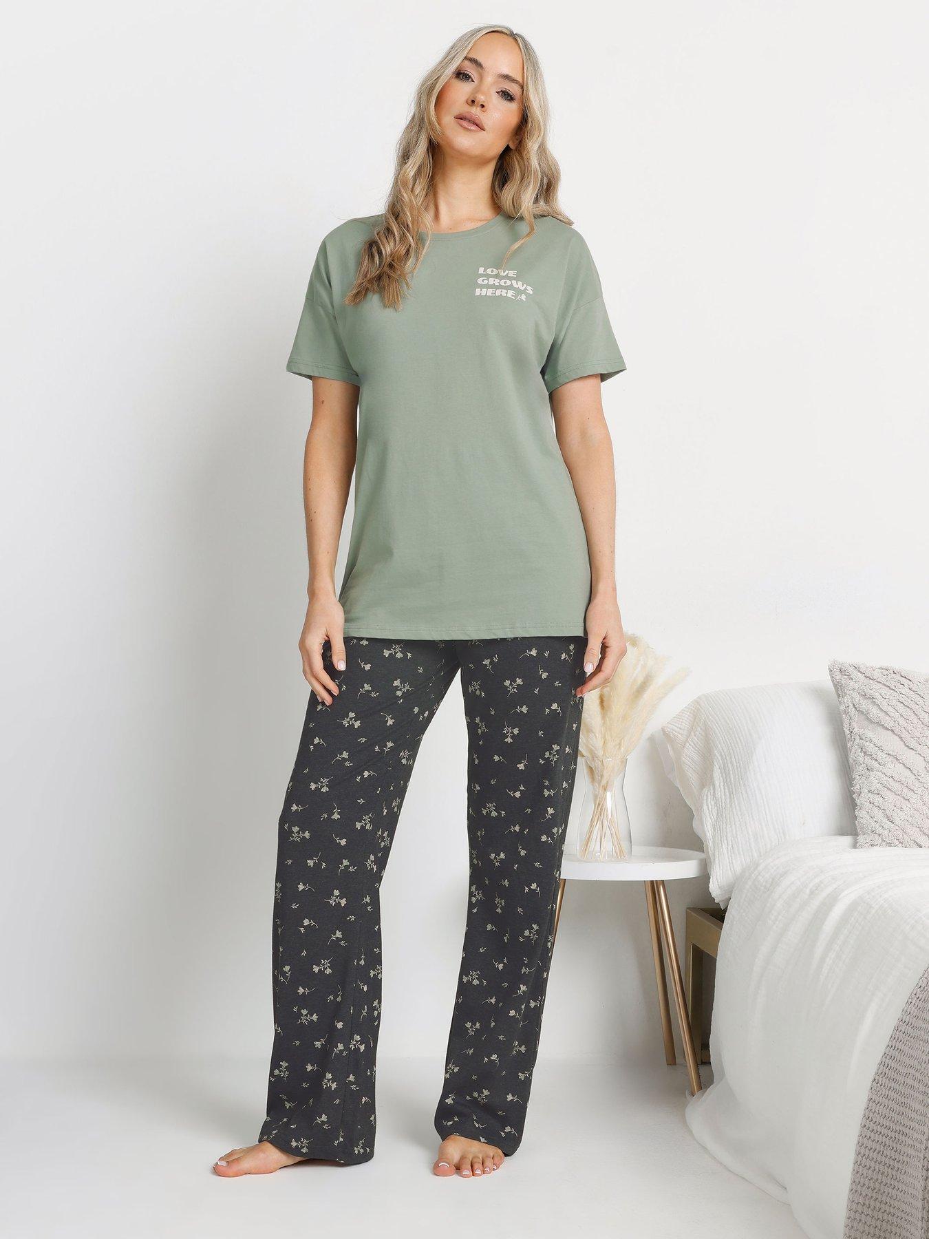 undefined Love Grows Here Wide Leg Pj Set - Green