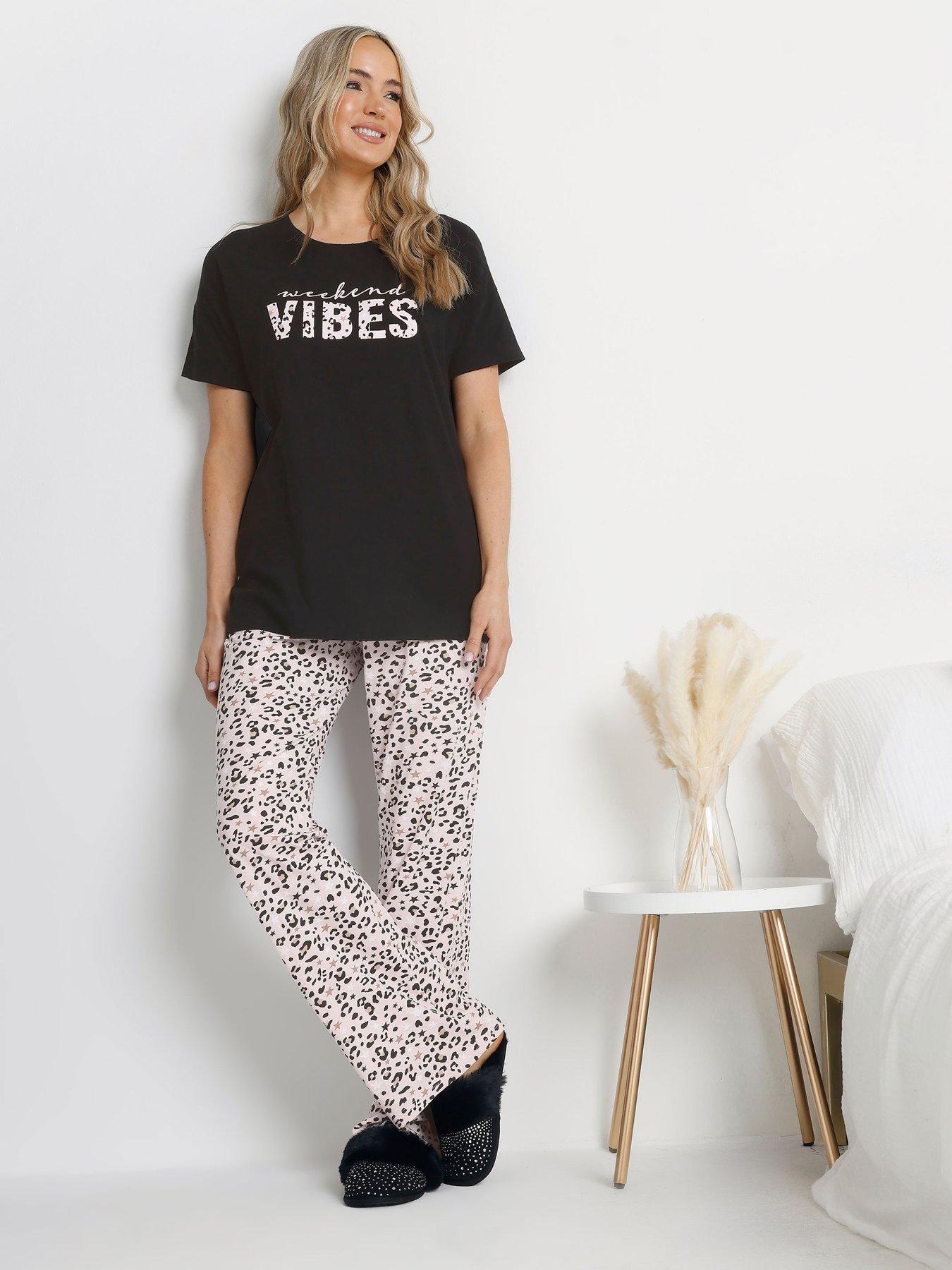 undefined Weekend Vibes Wide Leg Pj Set - Black