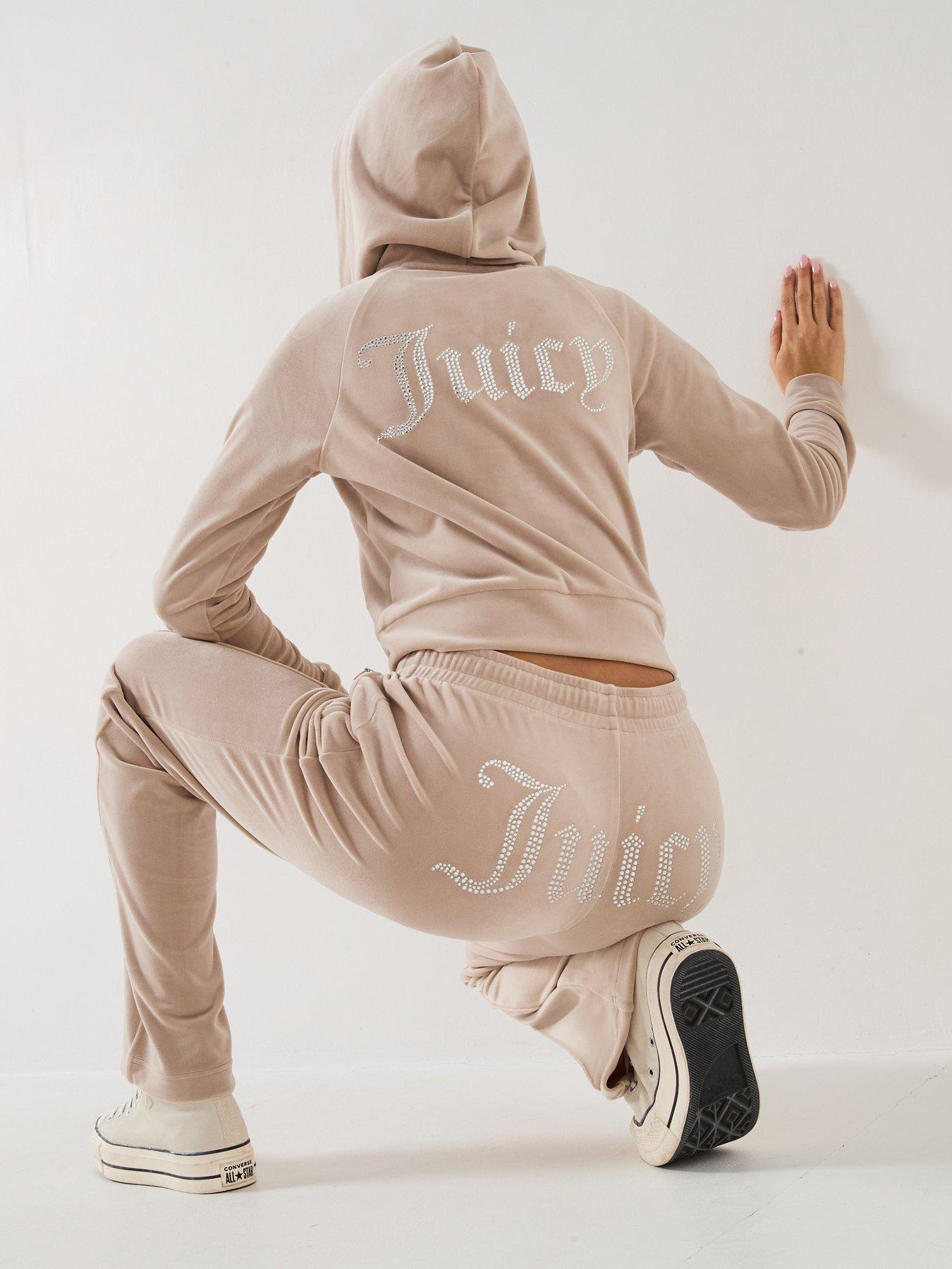  image of juicy-couture-classic-velour-zip-up-madison-diamante-logo-hoodie-beige