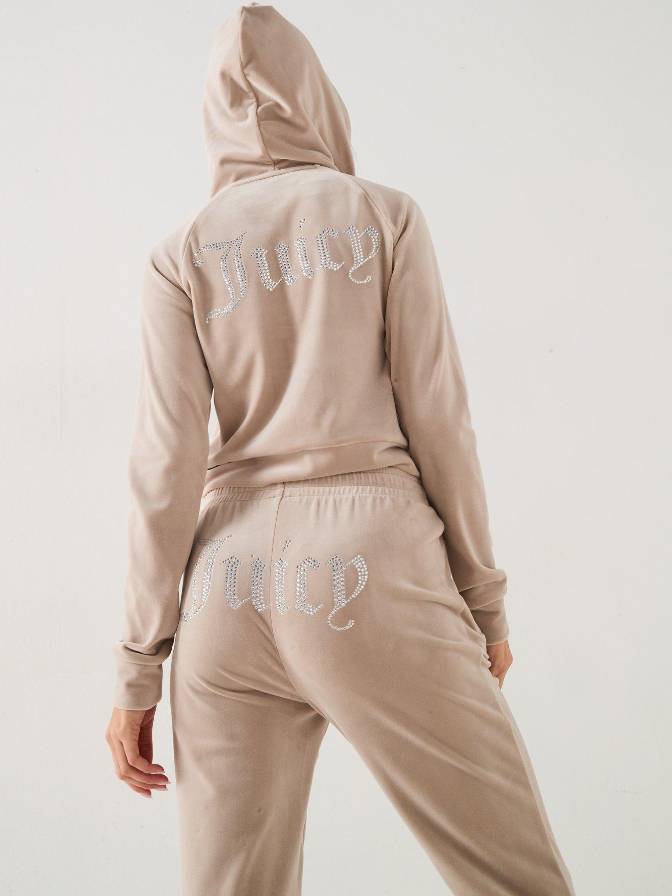  image of juicy-couture-classic-velour-zip-up-madison-diamante-logo-hoodie-beige