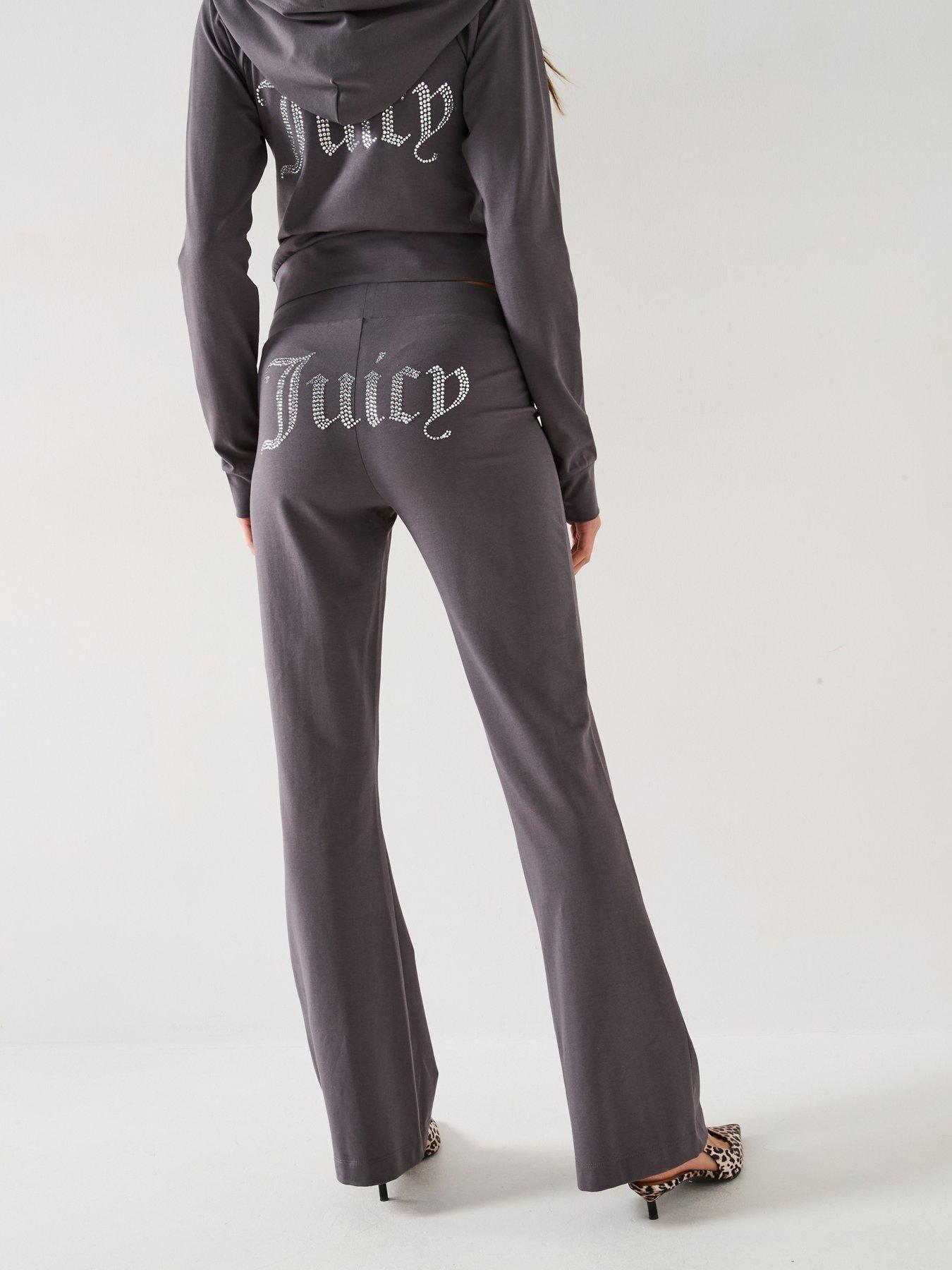 Juicy Couture Low Rise Jersey Flare Pant With Diamante Logo - Grey