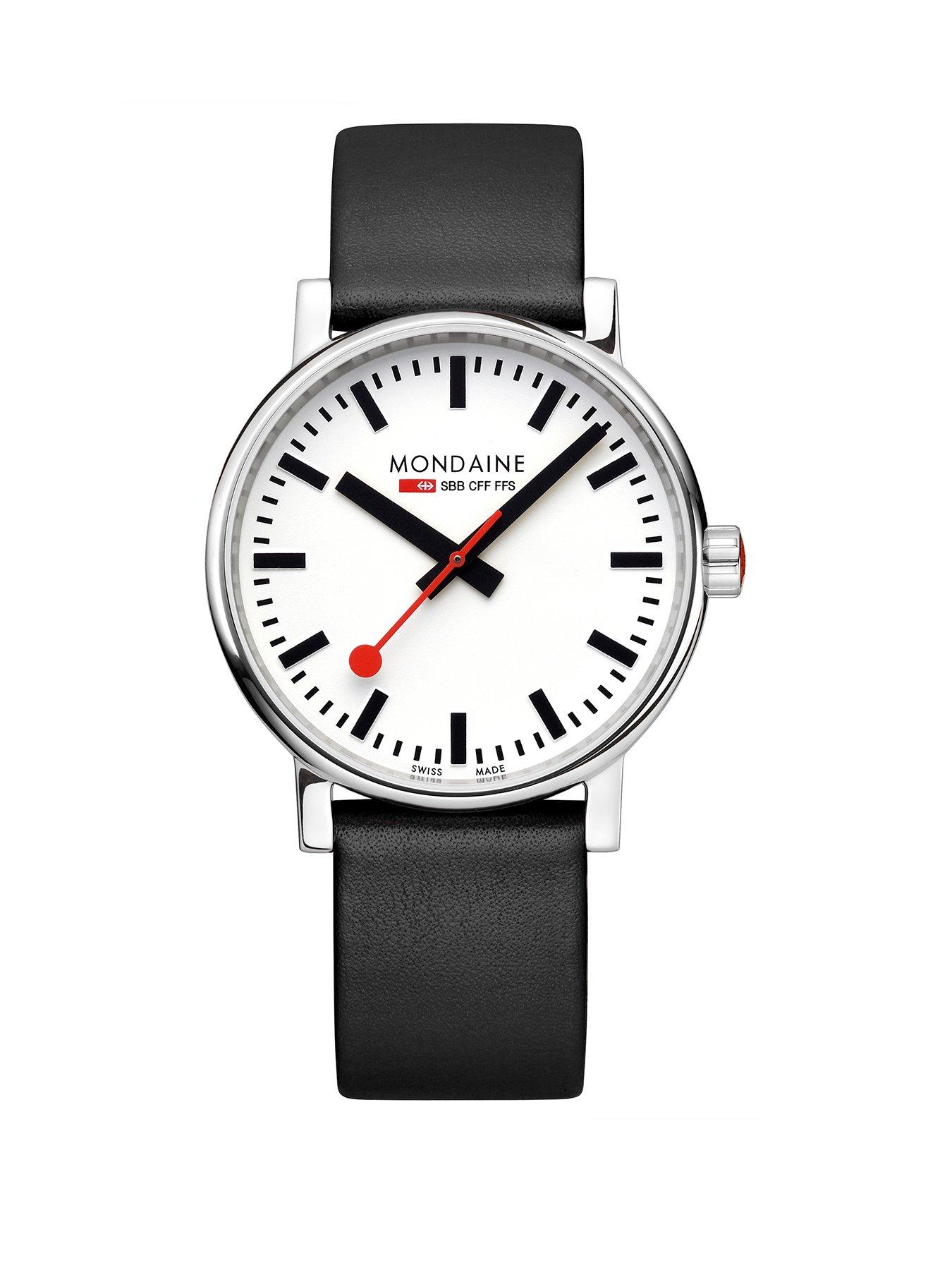  image of mondaine-mens-40mm-evo2-black-vegan-leather-strap-watch
