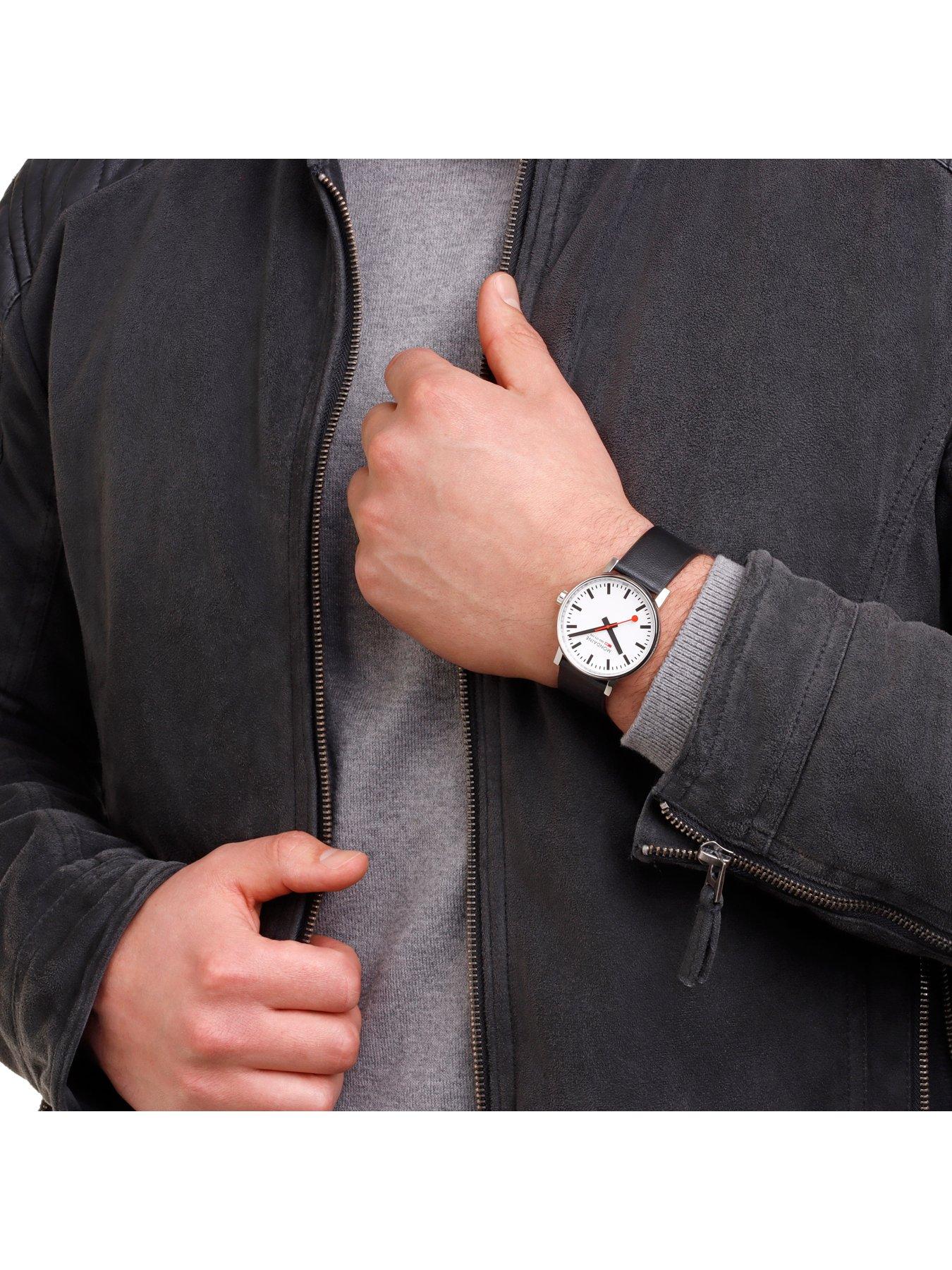  image of mondaine-mens-40mm-evo2-black-vegan-leather-strap-watch