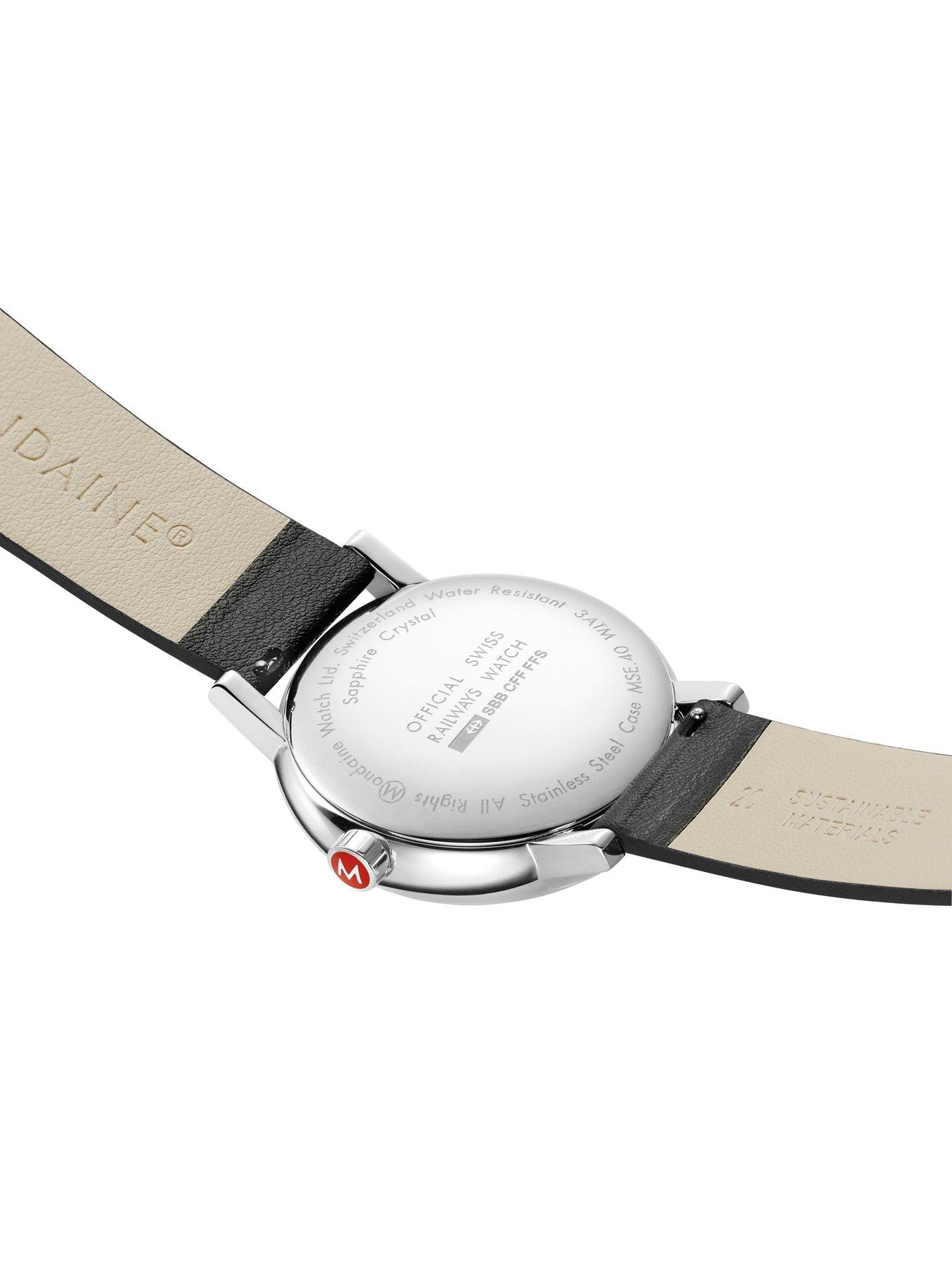  image of mondaine-mens-40mm-evo2-black-vegan-leather-strap-watch