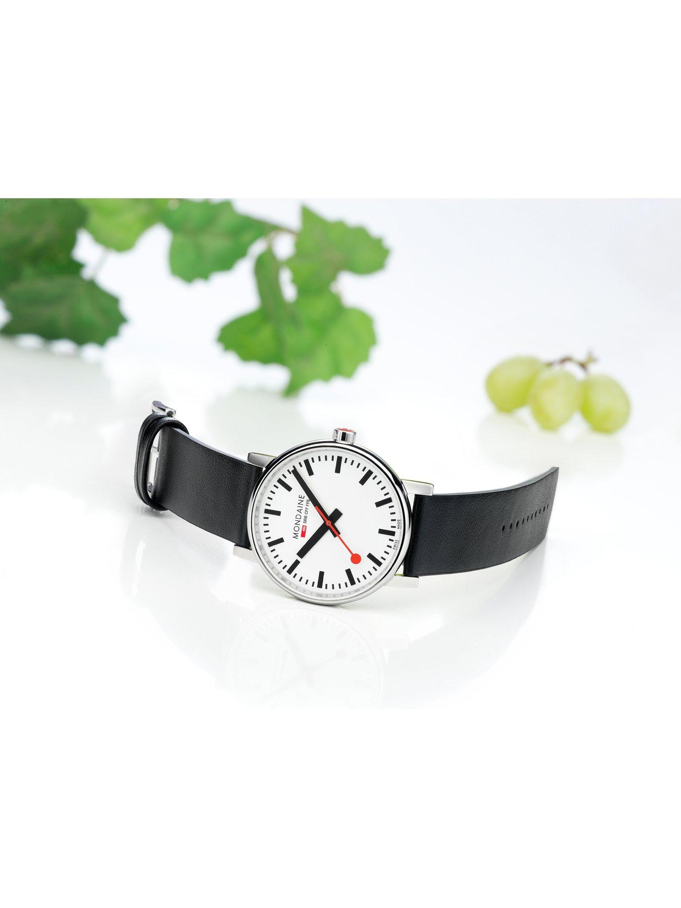  image of mondaine-mens-40mm-evo2-black-vegan-leather-strap-watch