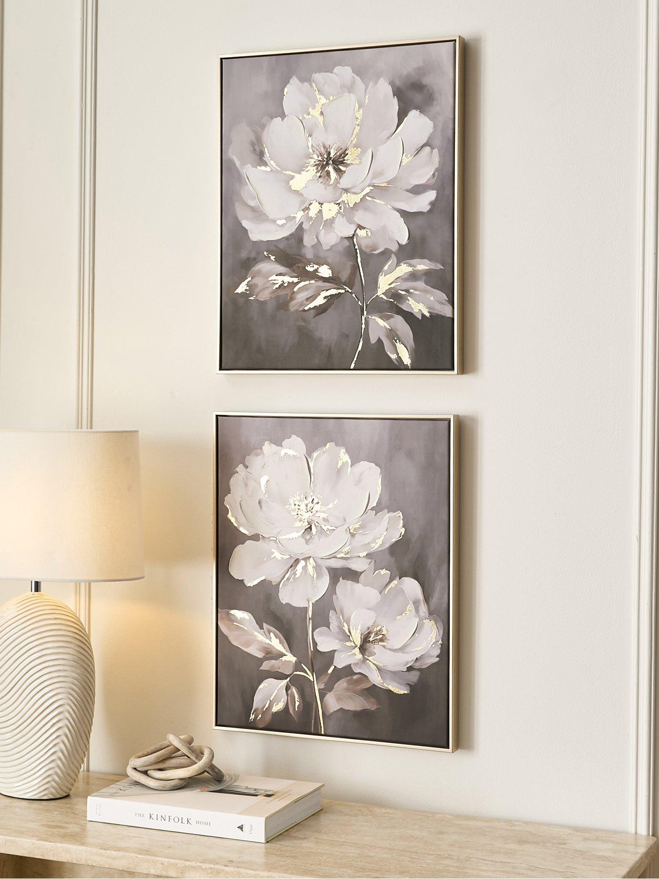 Image 1 of 6 of Very Home Set of 2 Printed White Flower Capped Canvas with Gold Foil 40x50cm - FSC&reg; Certified