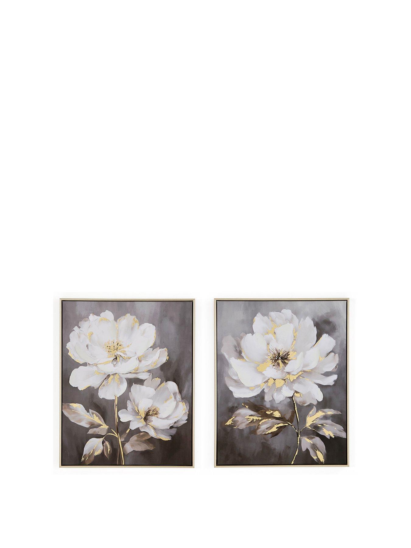 Image 2 of 6 of Very Home Set of 2 Printed White Flower Capped Canvas with Gold Foil 40x50cm - FSC&reg; Certified