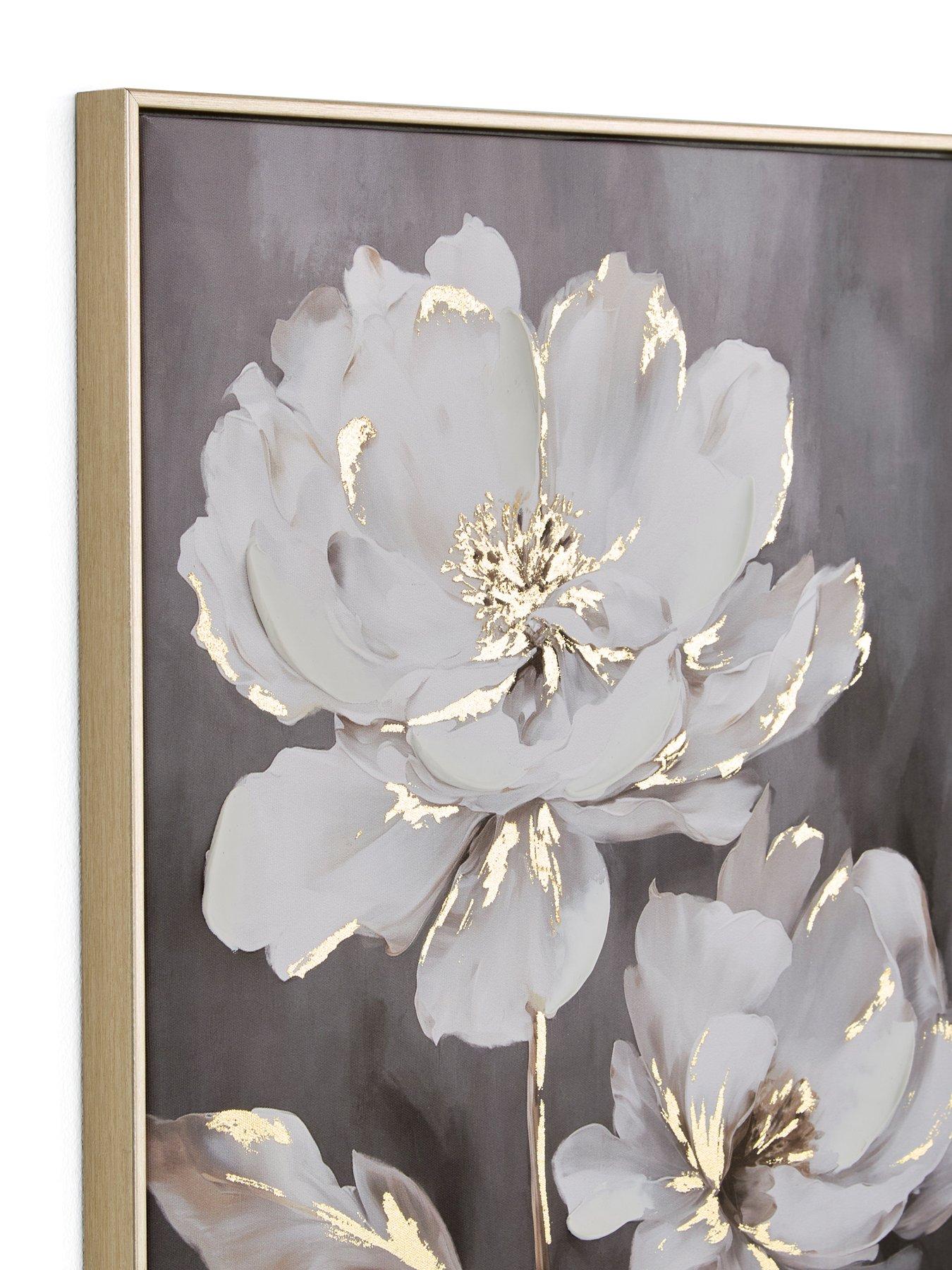 Image 4 of 6 of Very Home Set of 2 Printed White Flower Capped Canvas with Gold Foil 40x50cm - FSC&reg; Certified