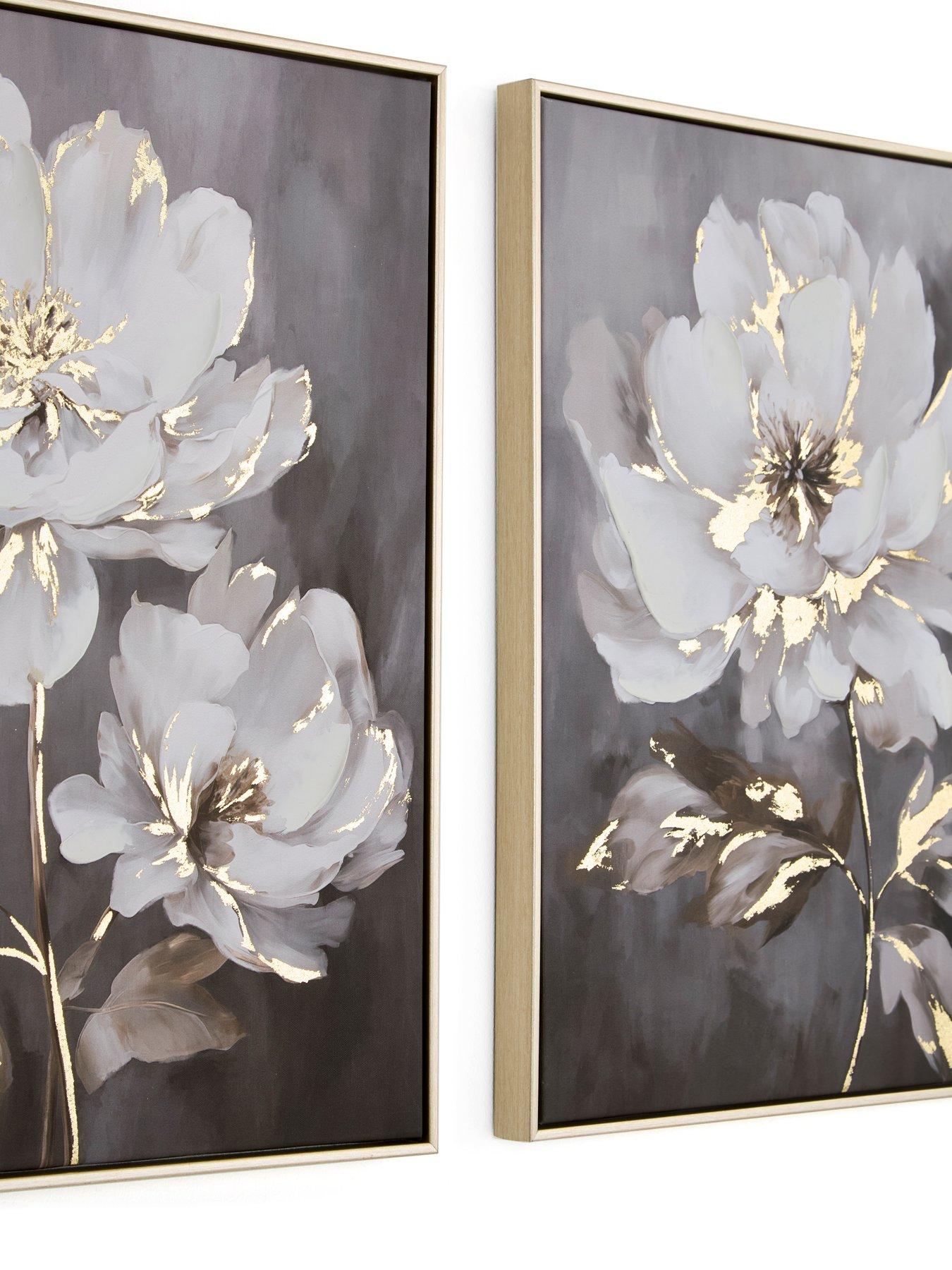 Image 5 of 6 of Very Home Set of 2 Printed White Flower Capped Canvas with Gold Foil 40x50cm - FSC&reg; Certified